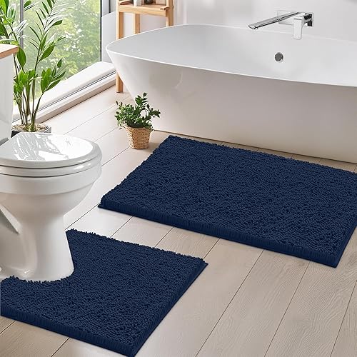 LuxUrux Juego de alfombras de baño de 2 piezas secado rápido, felpa suave antideslizante, súper absorbente. Incluye rectangular (31 x 20 pulgadas) y