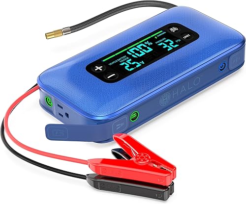 HALO Bolt Ultimate 3 - Arrancador de batería portátil para automóvil  Compresor de aire de 130 PSI, banco de energía USB de 55.5 Wh, pantalla