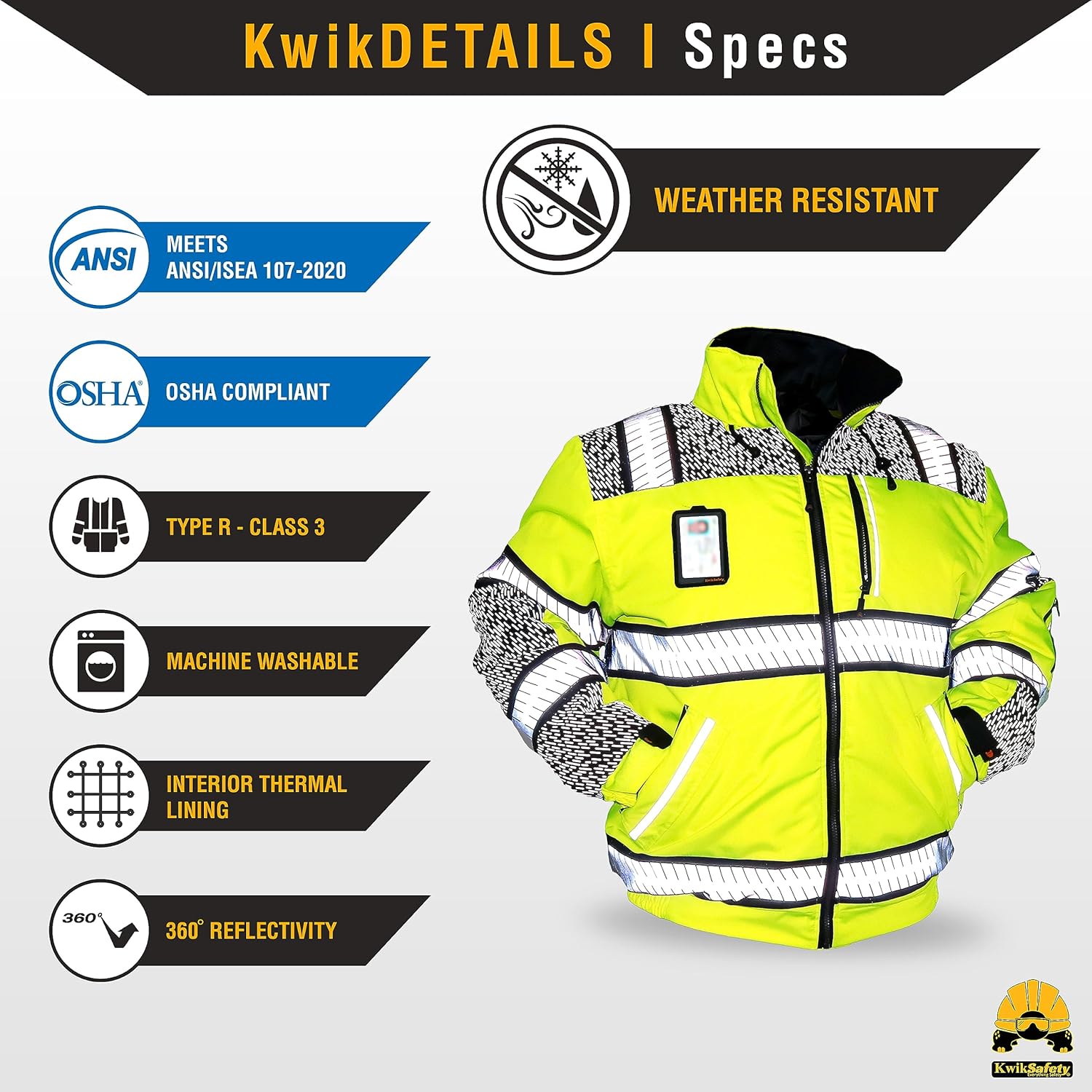KwikSafety Reflective Jackets | Men's Insulated Hi Vis Work Bombers | Yellow, Orange, Multicolor - Image 5
