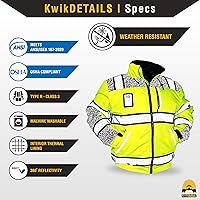 Vista 5 de KwikSafety Chaquetas reflectantes Bombarderos de trabajo de alta visibilidad aislados para hombre Amarillo, Naranja, Multicolor