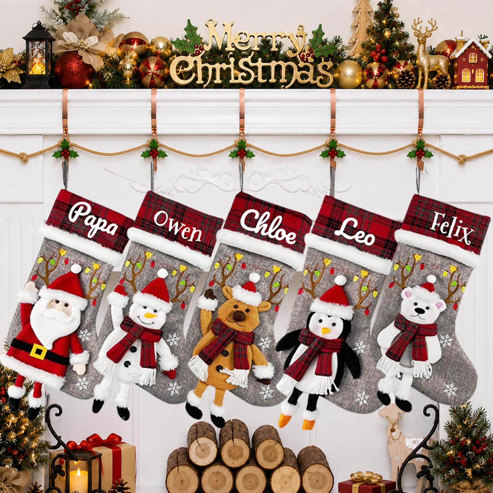 Weihnachtsstrumpf Personalisiert Nikolausstrumpf Nikolausstiefel | Nikolausstiefel zum Befüllen 4PCS Weihnachtssocken Kamin Christmas Stocking Nikolaus Socken für Kinder Familien