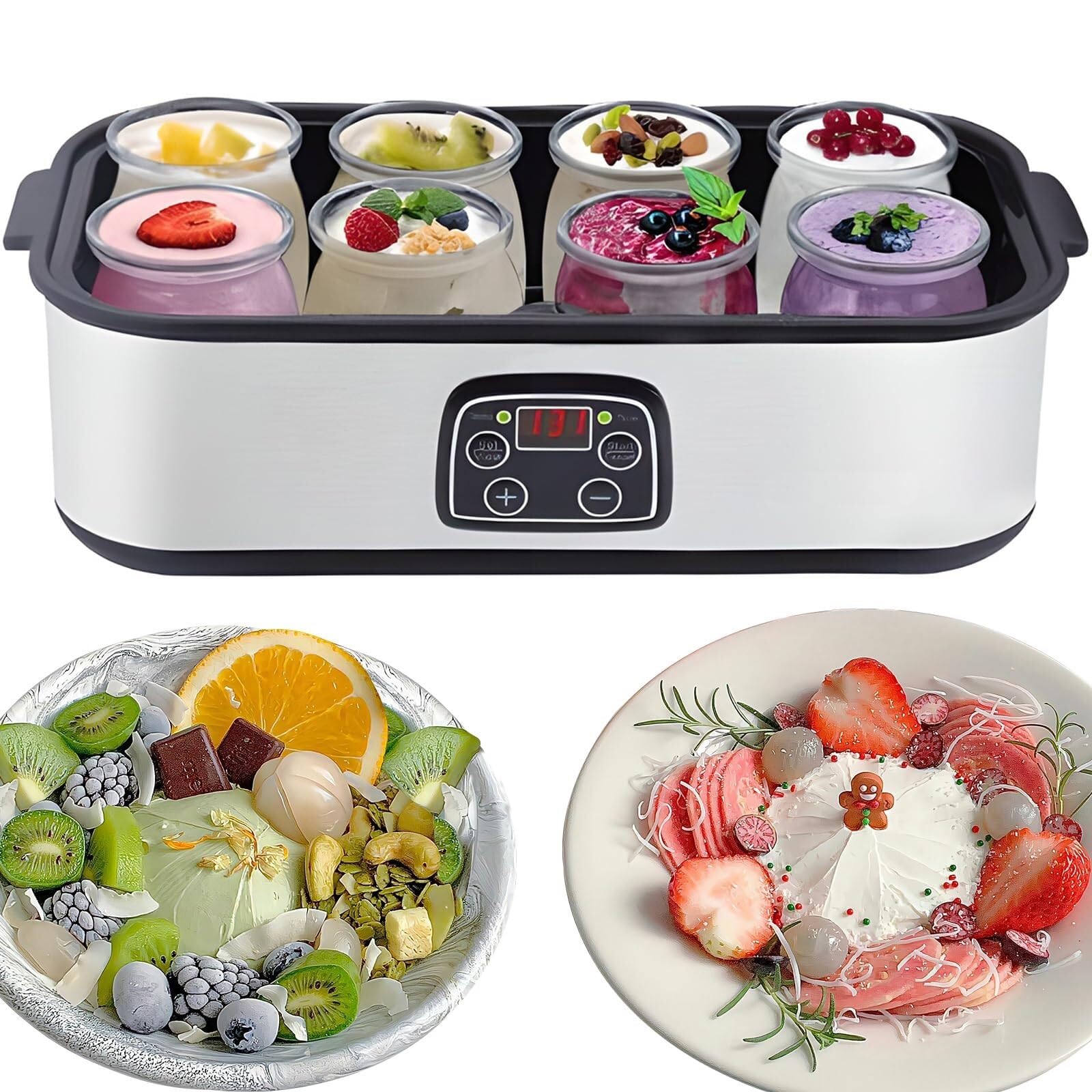 Yaourtière automatique avec 8 bocaux en verre – Capacité de 1400 ml, température réglable de 20 °C à 55 °C, minuterie 48 h, affichage LED pour la fabrication de fromages maison et cadeaux sains