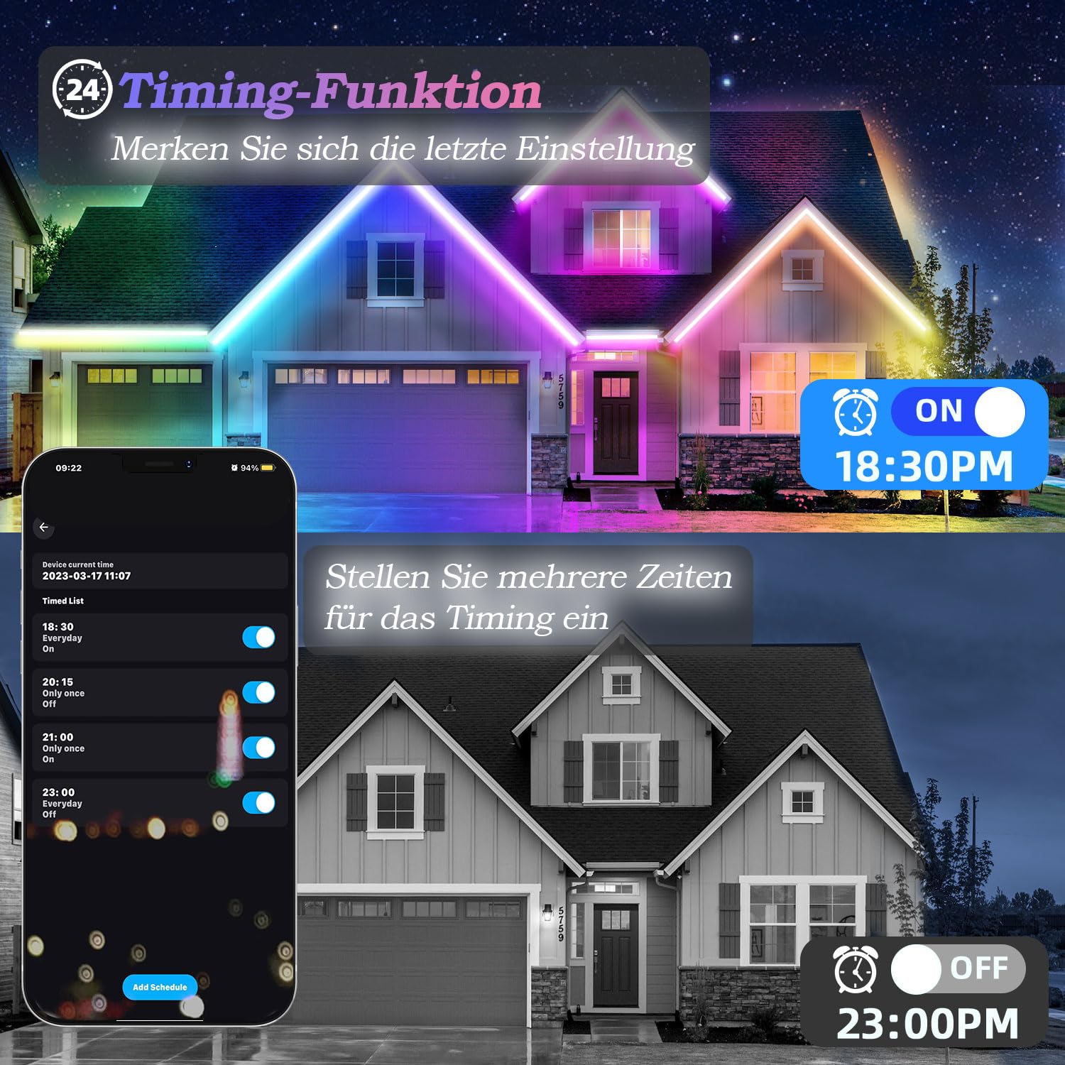Lichaser 50m Outdoor RGB+IC LED Strip Wasserdicht Verfolgen IP67, DIY, Segmentieren von LED-Streifen mit BT App und 2.4G RF Fernbedienung für den Außenbereich