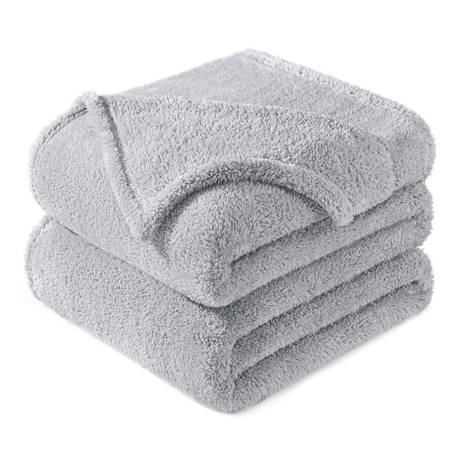 Exclusivo Mezcla Queen Size Blanket for Bed, Super Soft Velvet Plush Fleece Blankets, Fuzzy Cozy and Warm for Winter, 90x90 Inches, Light Grey