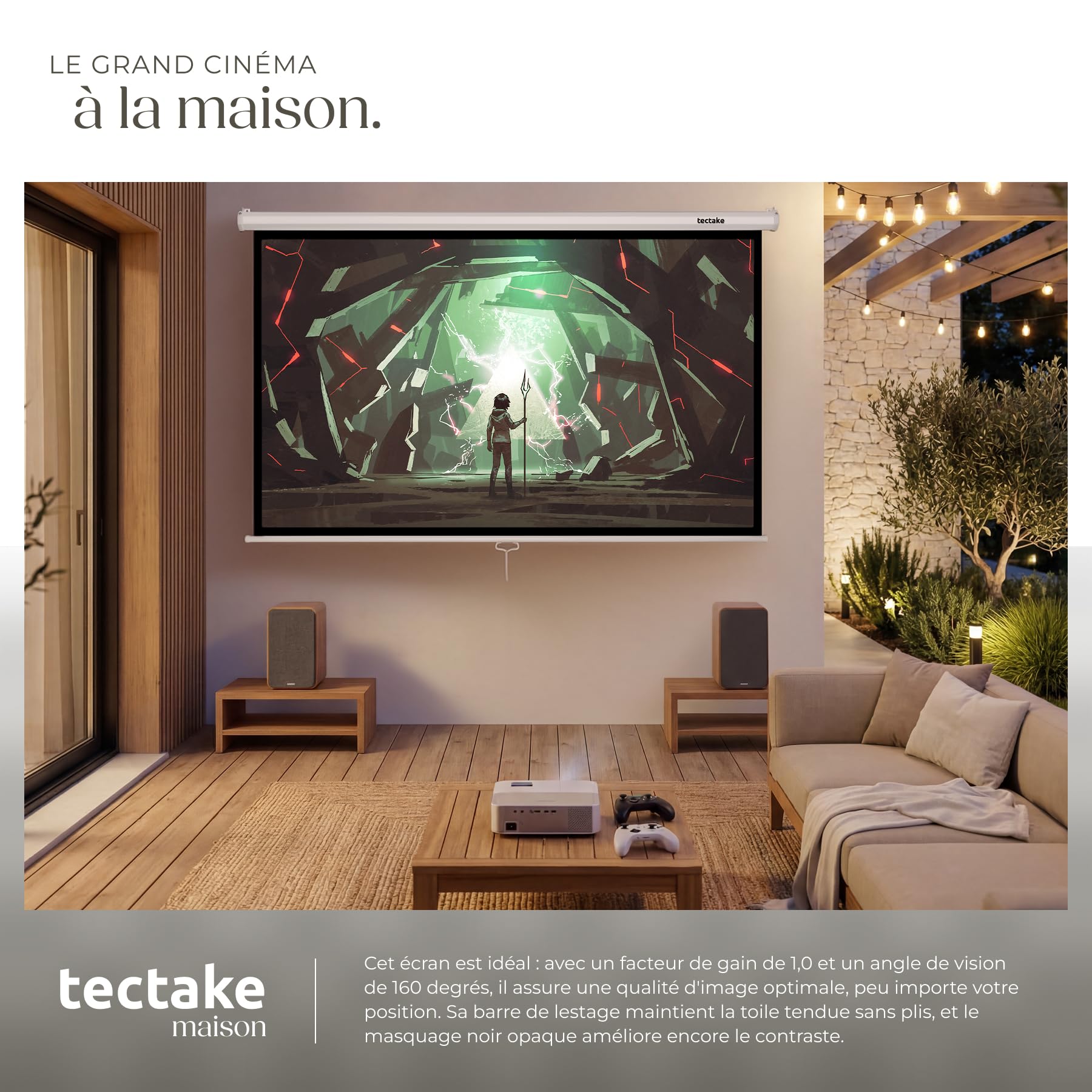 tectake® Écran de Projection pour Mur ou Plafond, 186x105 cm, Ecran videoprojecteur Format 16:9, Toile videoprojecteur 4K, HD, Full HD, Ultra HD, Ecran de Projection Toile projecteur Écran projecteur