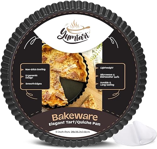 YUMTART Elegante sartén para tartas y quiche, sartén redonda de 11 pulgadas, molde para tartas con fondo falso, sartén para tarta y quiche con parte