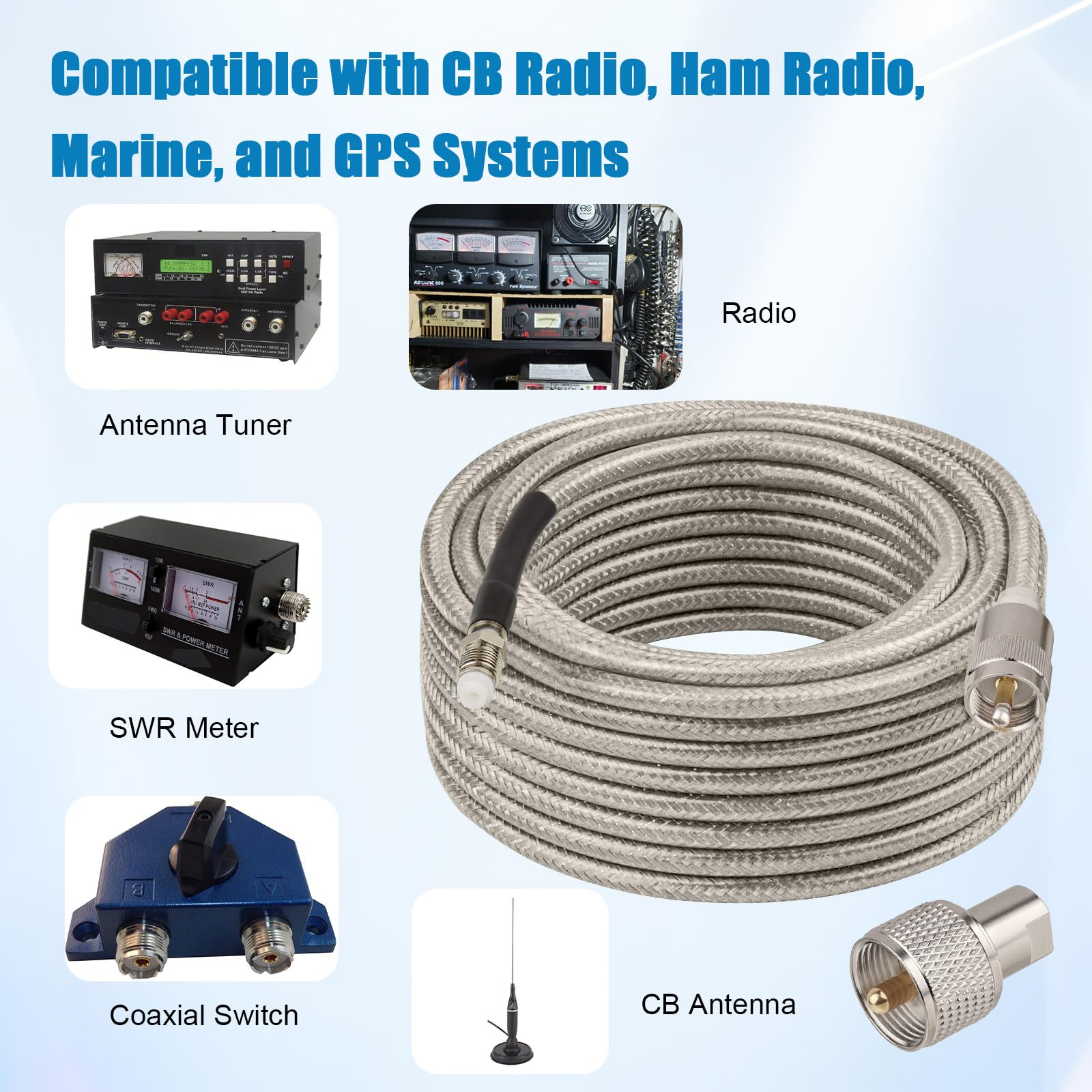 CB-Koaxialkabel, RG8X FME-Buchse auf UHF-PL-259-Stecker mit FME-Stecker auf PL-259-Adapter, verlustarmes RF-Koaxialkabel für Antenne, CB-Radio, Ham Radio, Marine, Mobile und GPS-Systeme