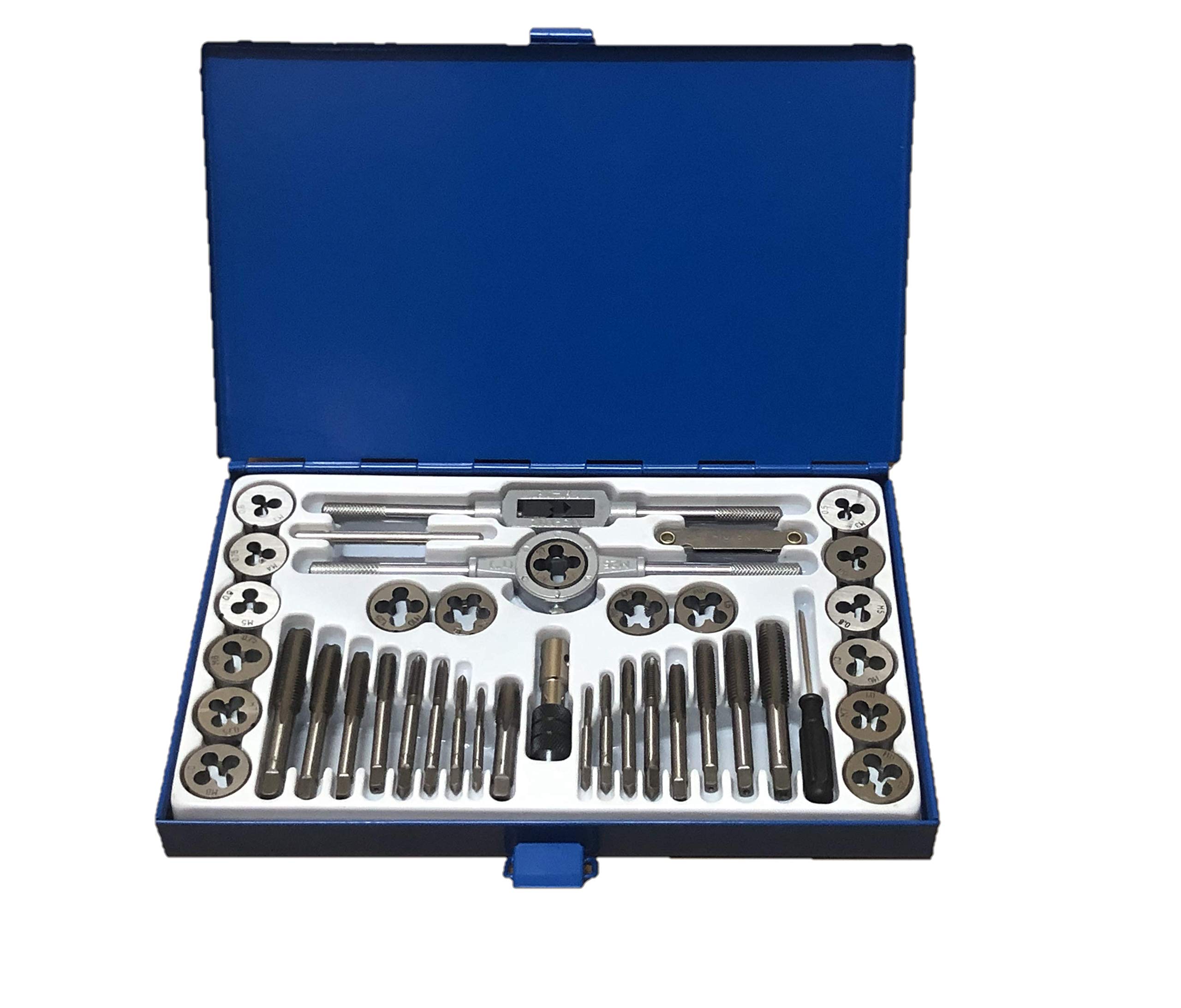 EN-227390 Set Kit Filiera 40 Pezzi in Cassetta Filiere Maschi e Femmine Filettatura