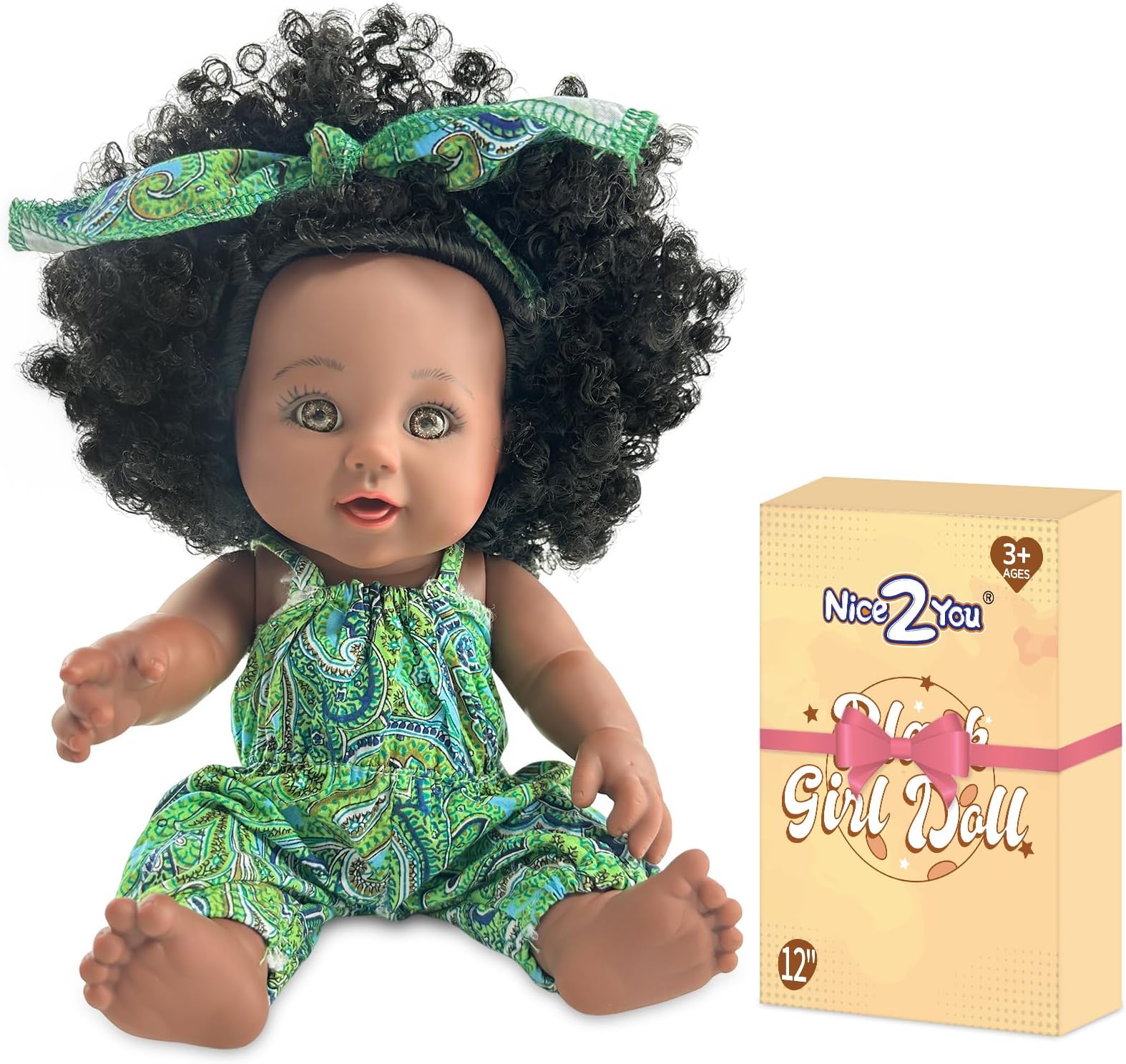 Nice2you12 Inch Black Doll for Girls, 30 cm, African Baby Doll, Toy for Kids 2, 3, 4, 5 Years, Reborn Baby Doll - Ideal Gift