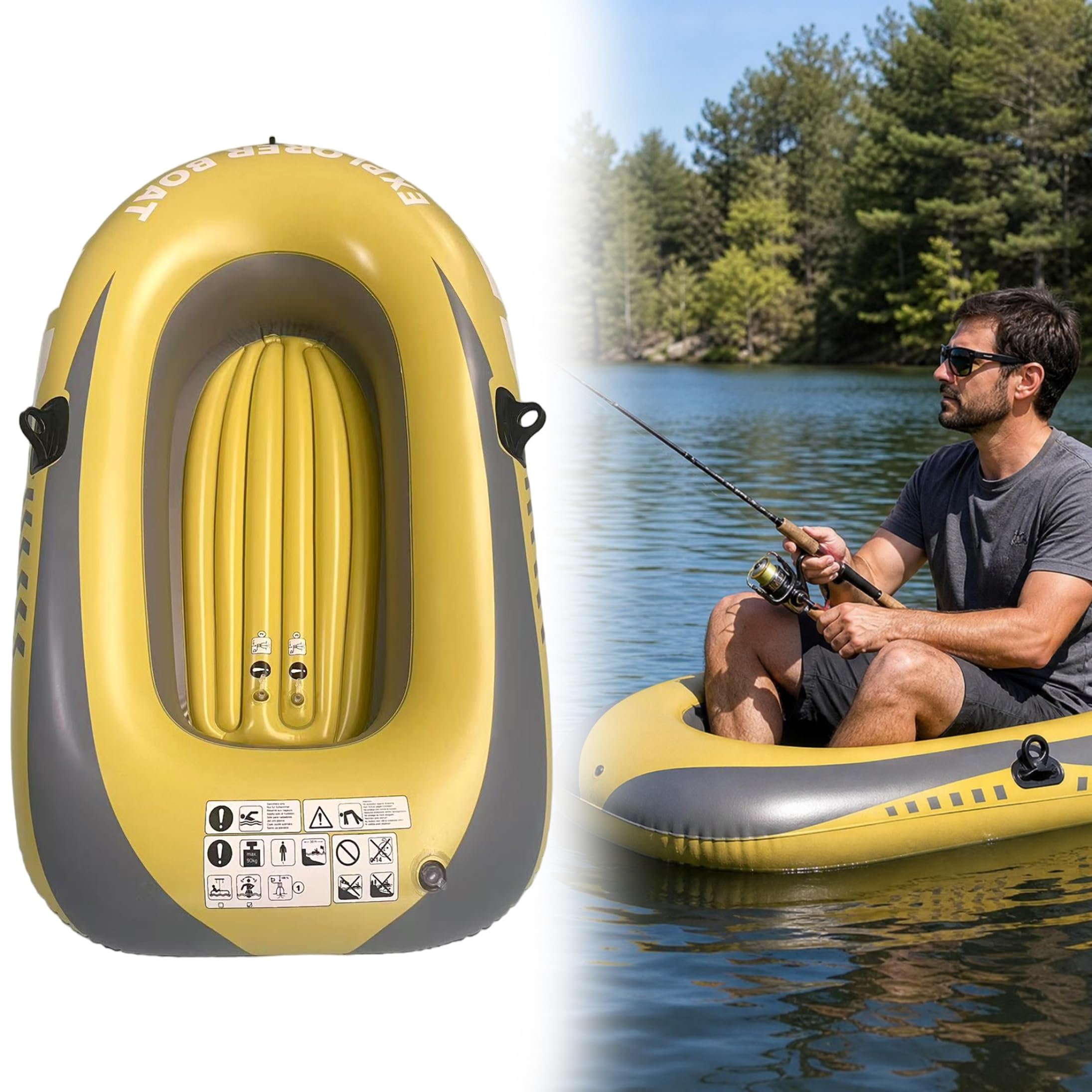 Kayak gonfiabile per 1 persona, in tessuto spesso resistente all'usura, con airbag di sicurezza, 55.12 in / 140 cm, kayak gonfiabile