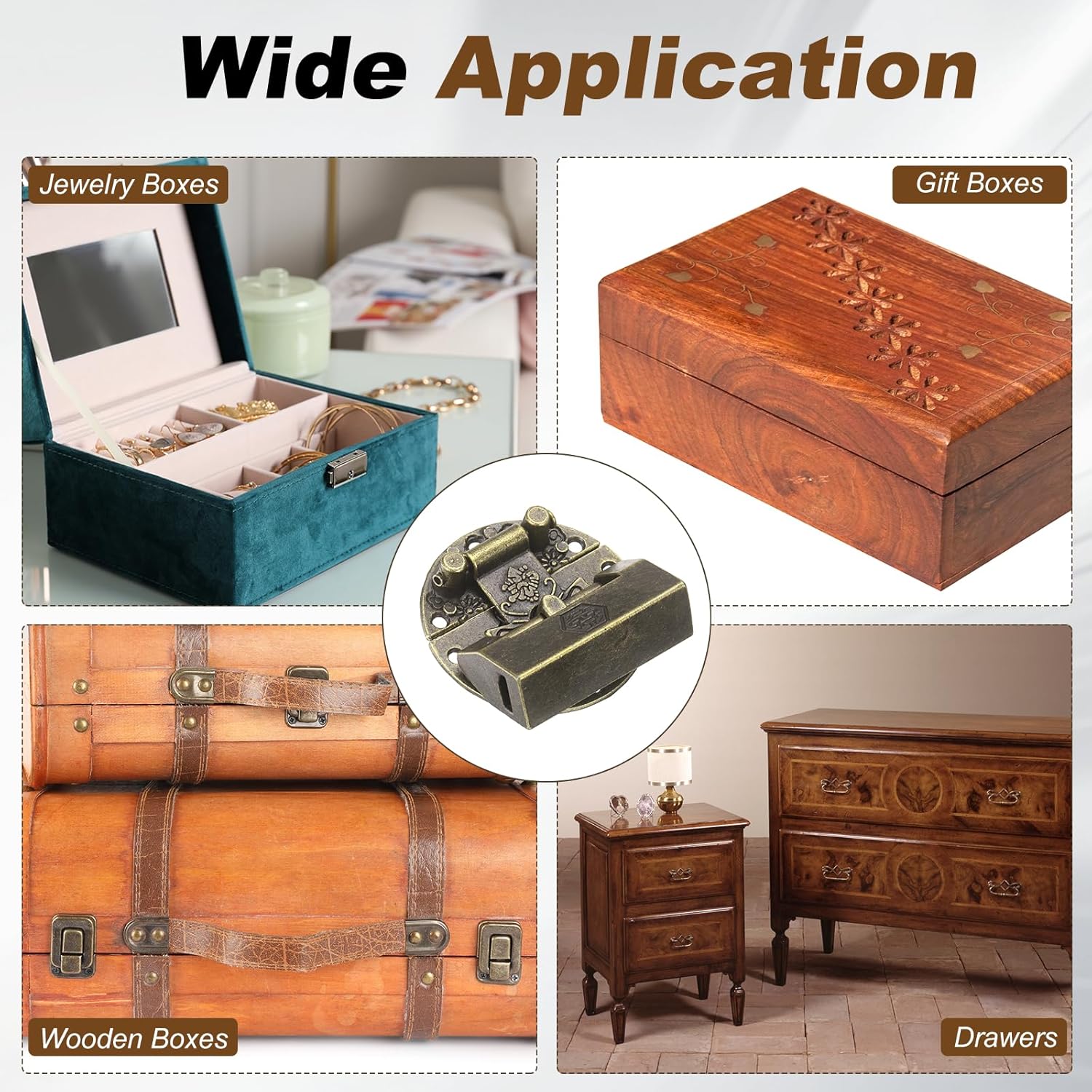 PATIKIL Vintage Decorative Hasp Latch, (1.22" x 1.3", Bronze), Retro Embossing Locking Hasp Latch Clasp Set and "Happiness" Padlock, Suit for - Jewelry Box/Wooden Case/Cabinet