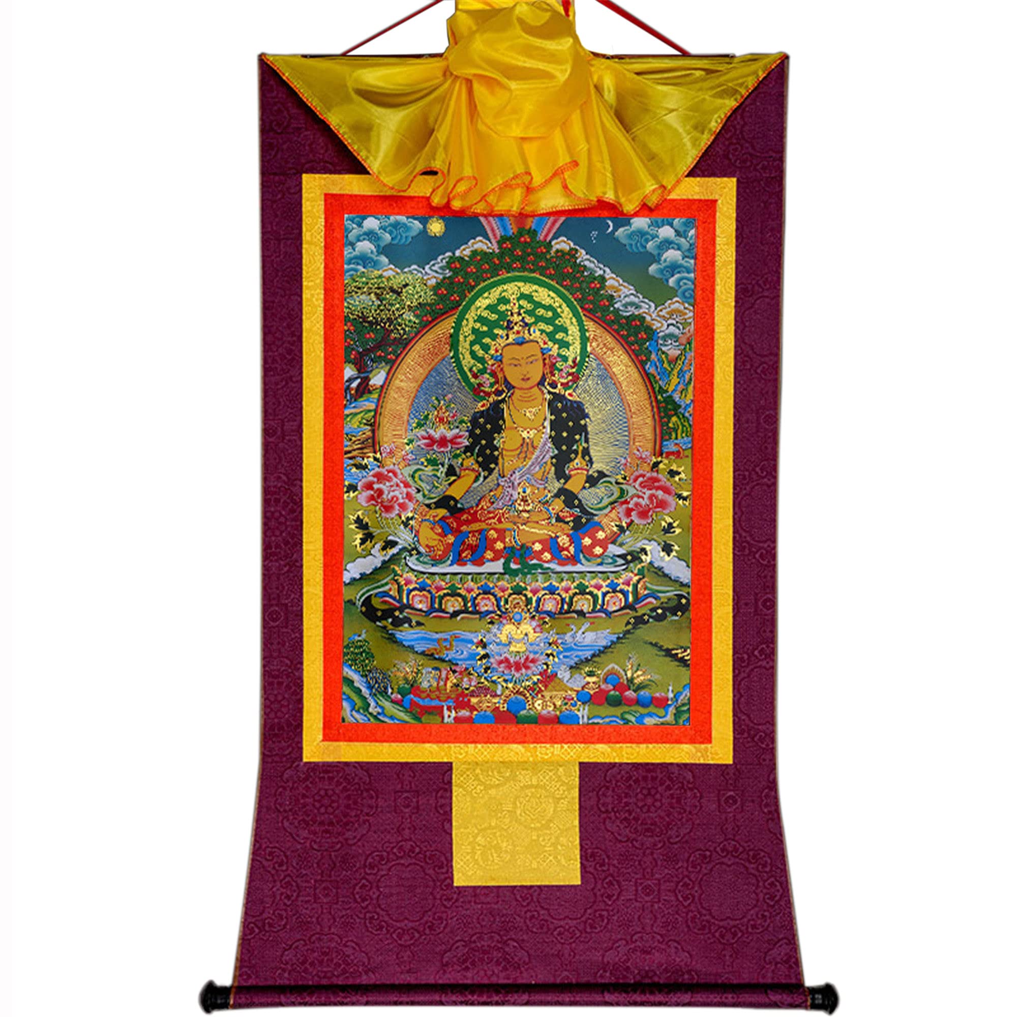 Gandhanra Thangka Tibetische Wandbehang,Ksitigarbha Thangka,Heißgeprägter Buddha Wandteppich für Zen Wohnkultur, Meditation, Spirituelle Entspannung und Ruhe