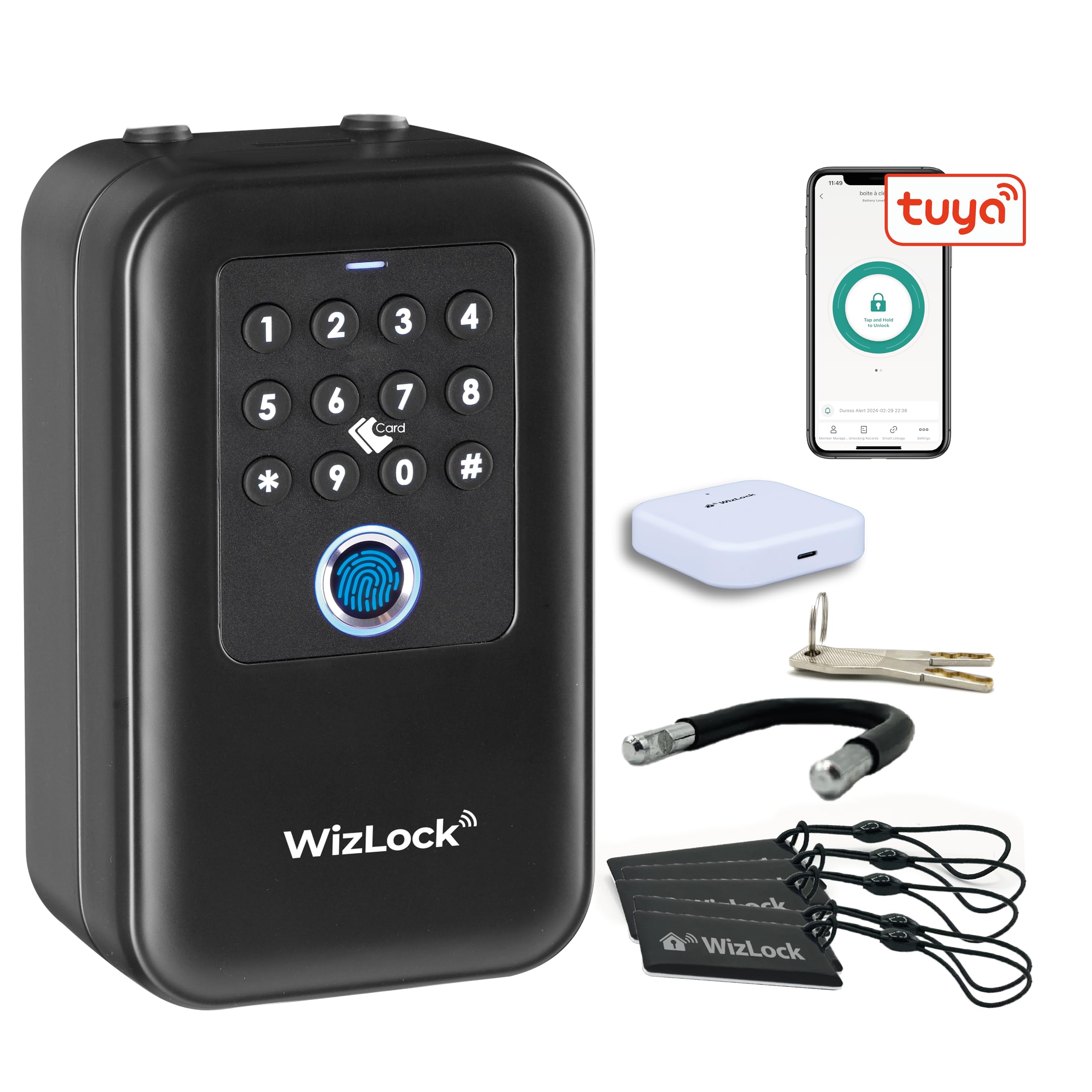 Smart KeyBox - Smart Key Box in alluminio nero - Tastiera a tasti, Sensore di apertura, Gateway Bluetooth/Wi-FI 2,4 GHz aggiunto - App Tuya