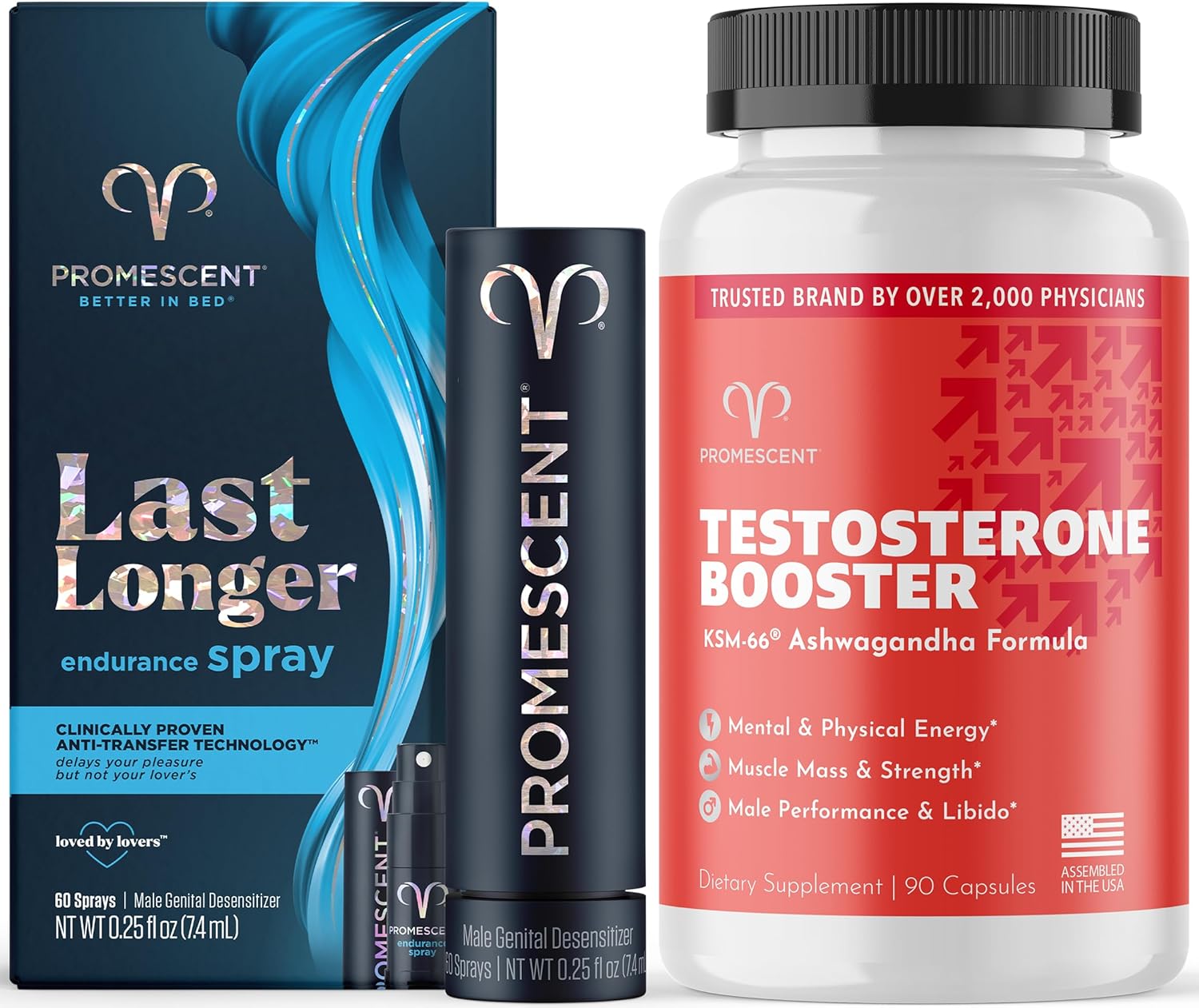 Promescent Delay Spray for Him (7.4ml) + Testosterone Booster for Men Supplement