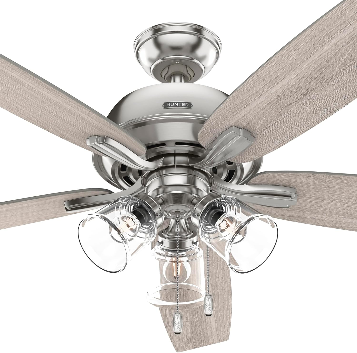 Hunter Fan 60 inch Traditional Brushed Nickel Indoor Ceiling Fan with LED Light Kit and Pull Chain (Renewed)