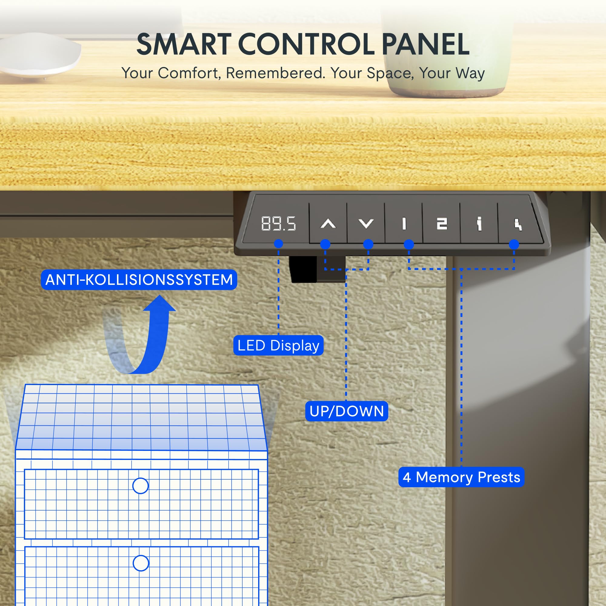 FLEXISPOT Scrivania Regolabile in Altezza 110 * 54cm, con Pannello di Controllo Digitale, Desktop INTERO, Con Gancio, Con Portabicchieri, Standing Desk Scrivania Motorizzata