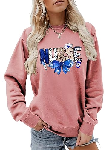 Nurse Sweatshirt Women Cute Graphic Nurse Gifts Sweater Long Sleeve