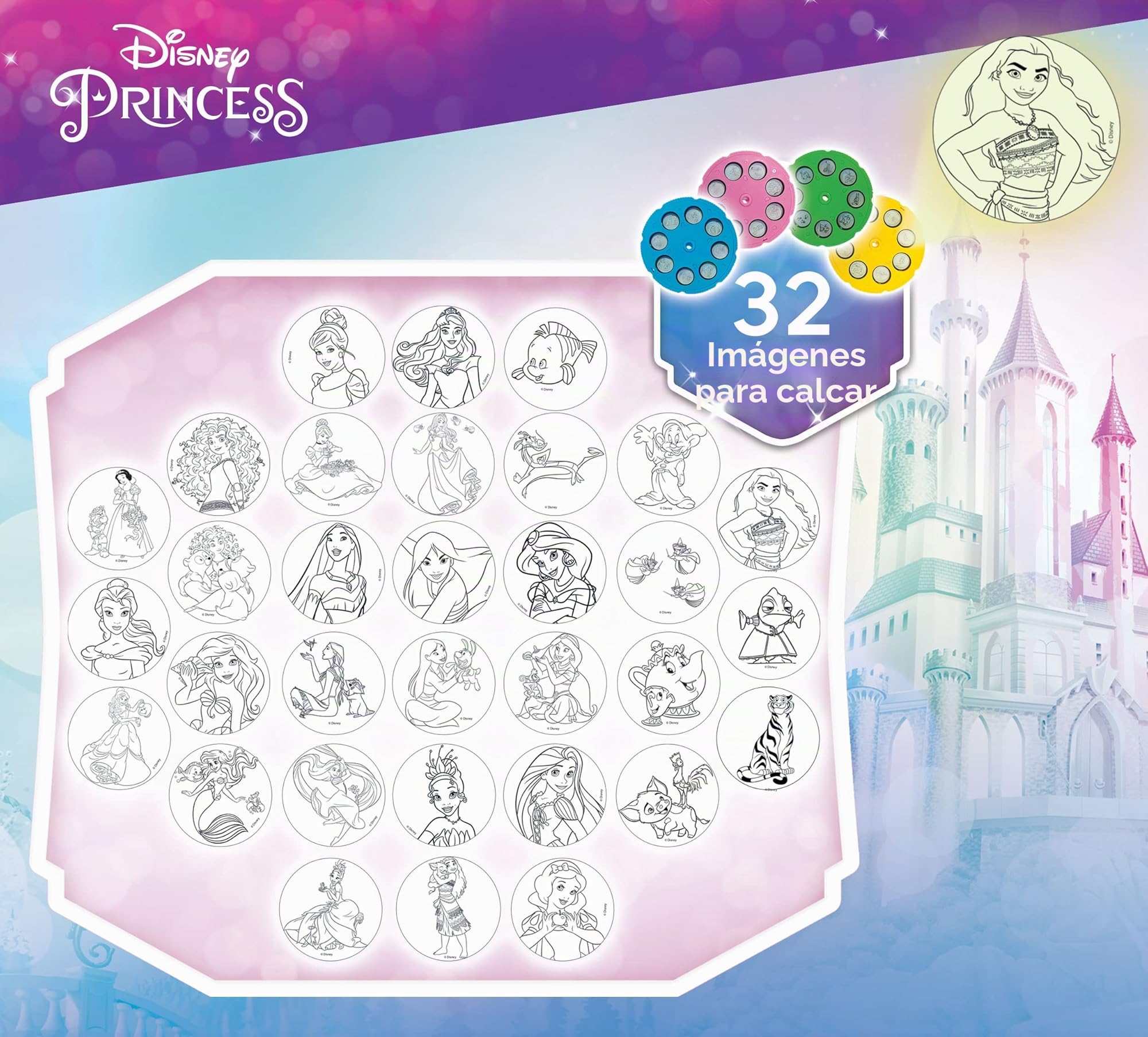 Lisciani Giochi - Escuela de dibujo con proyector de PRINCESAS DISNEY - Para niños a partir de 3 años - Aprende a dibujar con modelos proyectados - Incluye modelos, papel y lápices - Juego creativo