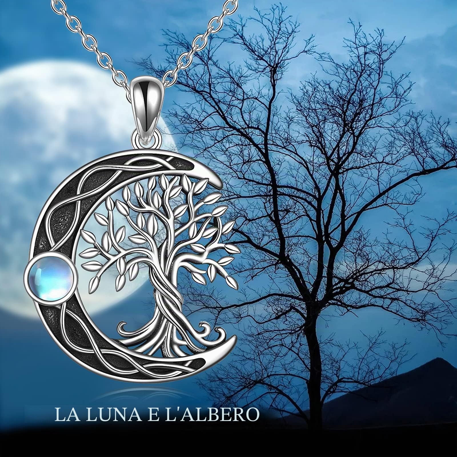YAFEINI Albero della Vita Collana 925 Argento Sterling Pietra di Luna Celtica Nodo Collana Pendente per Le Donne Gioielli
