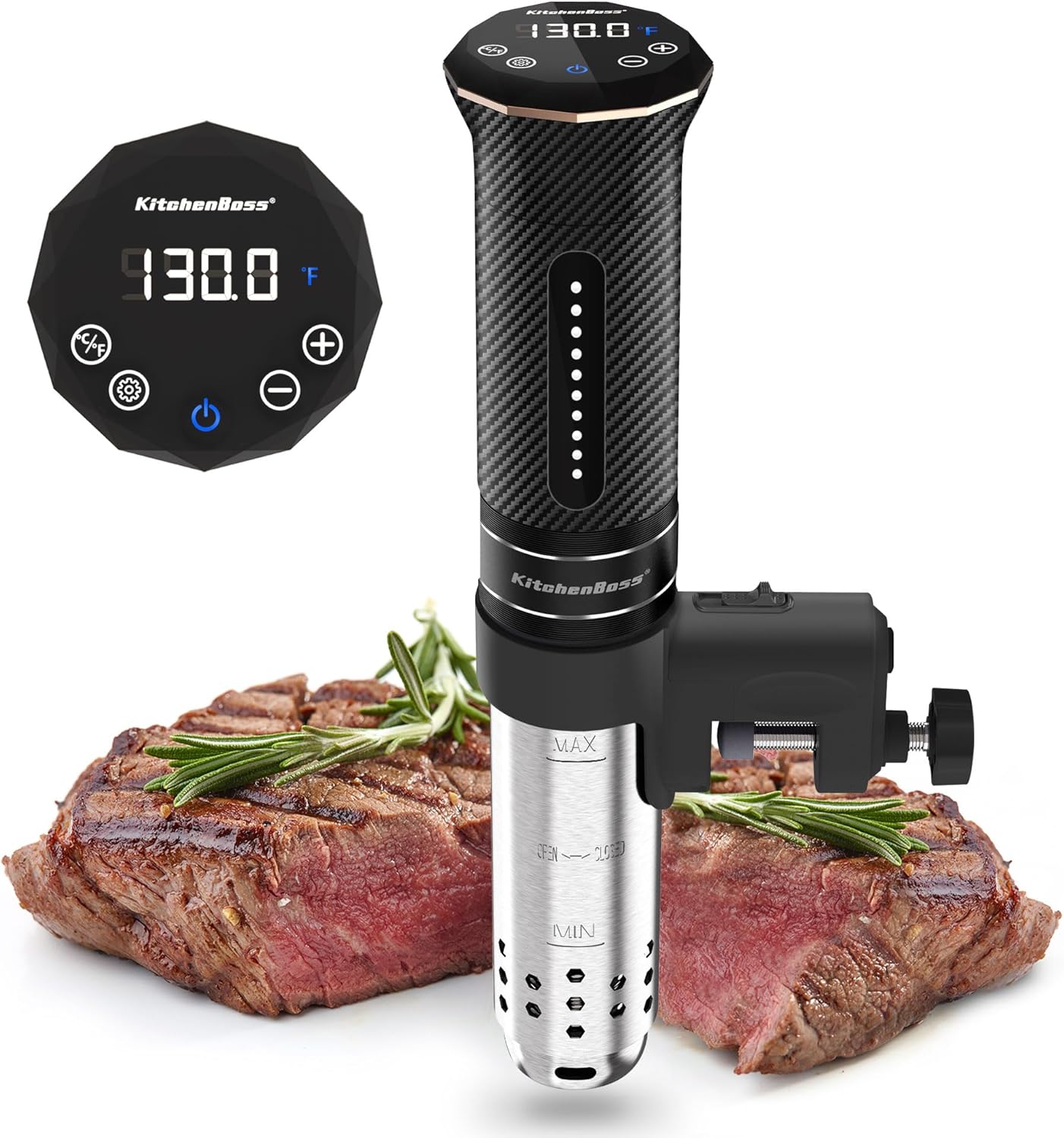 KitchenBoss Sous Vide Machine: Ultra-quiet Sous Vide Cooker Immersion Circulator, IPX7 Waterproof Stainless Steel 1100W Professional Sous Vide Precision Cooker, Black (G300T)