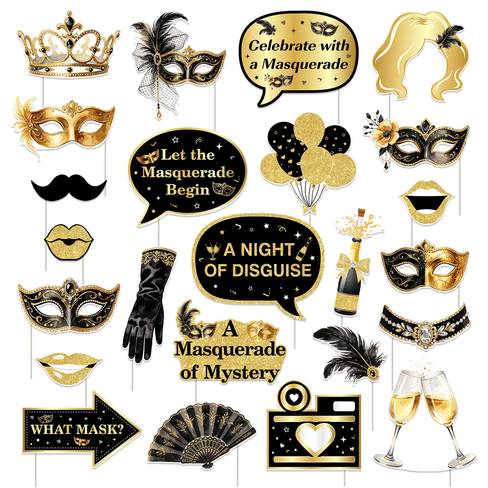Masques vénitiens noirs et dorés Sursurprise | Lot de 24 pour bal masqué