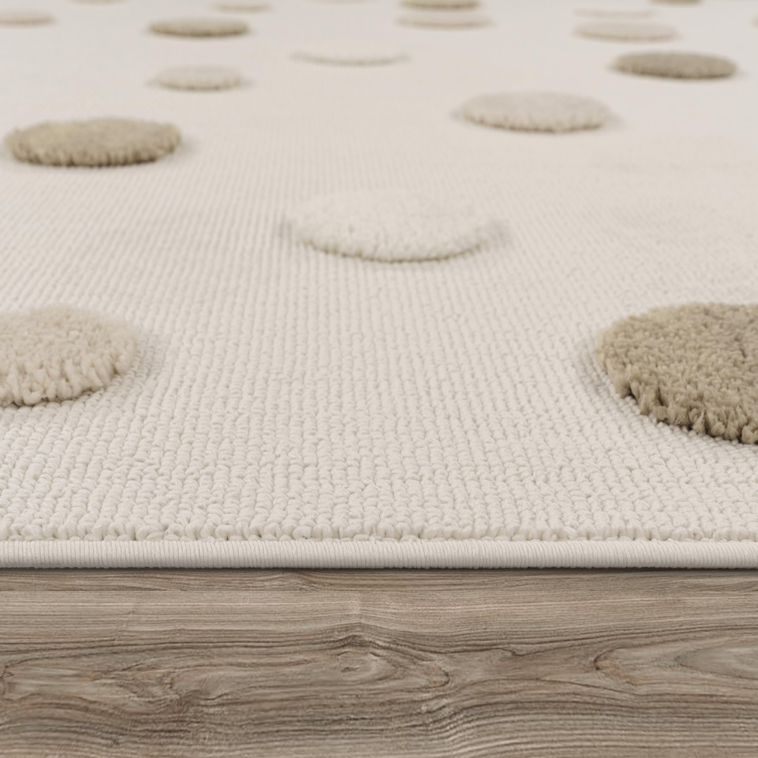 Paco Home Moqueta Habitación Infantil Alfombra de Juego Efecto Alto-Bajo Punteado Colores Naturales Suave Tacto Fácil Cuidado Beige Marron Crema, tamaño:80x150 cm