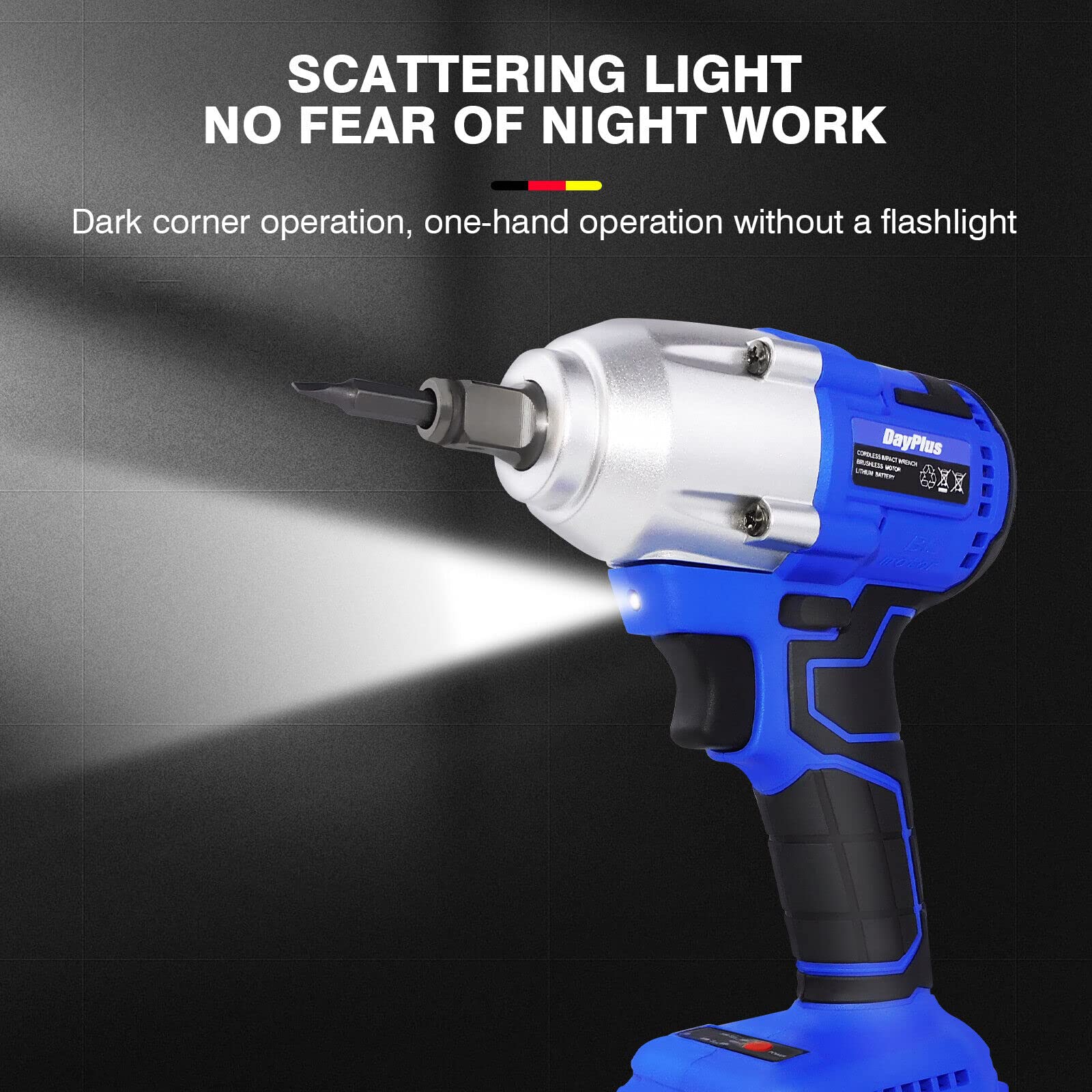 Atornillador de impacto con batería, llave de impacto de 1/2 pulgadas, portabrocas de 18 V, atornillador de impacto giratorio con 1 batería, 4 accesorios, tuercas, juego de herramientas