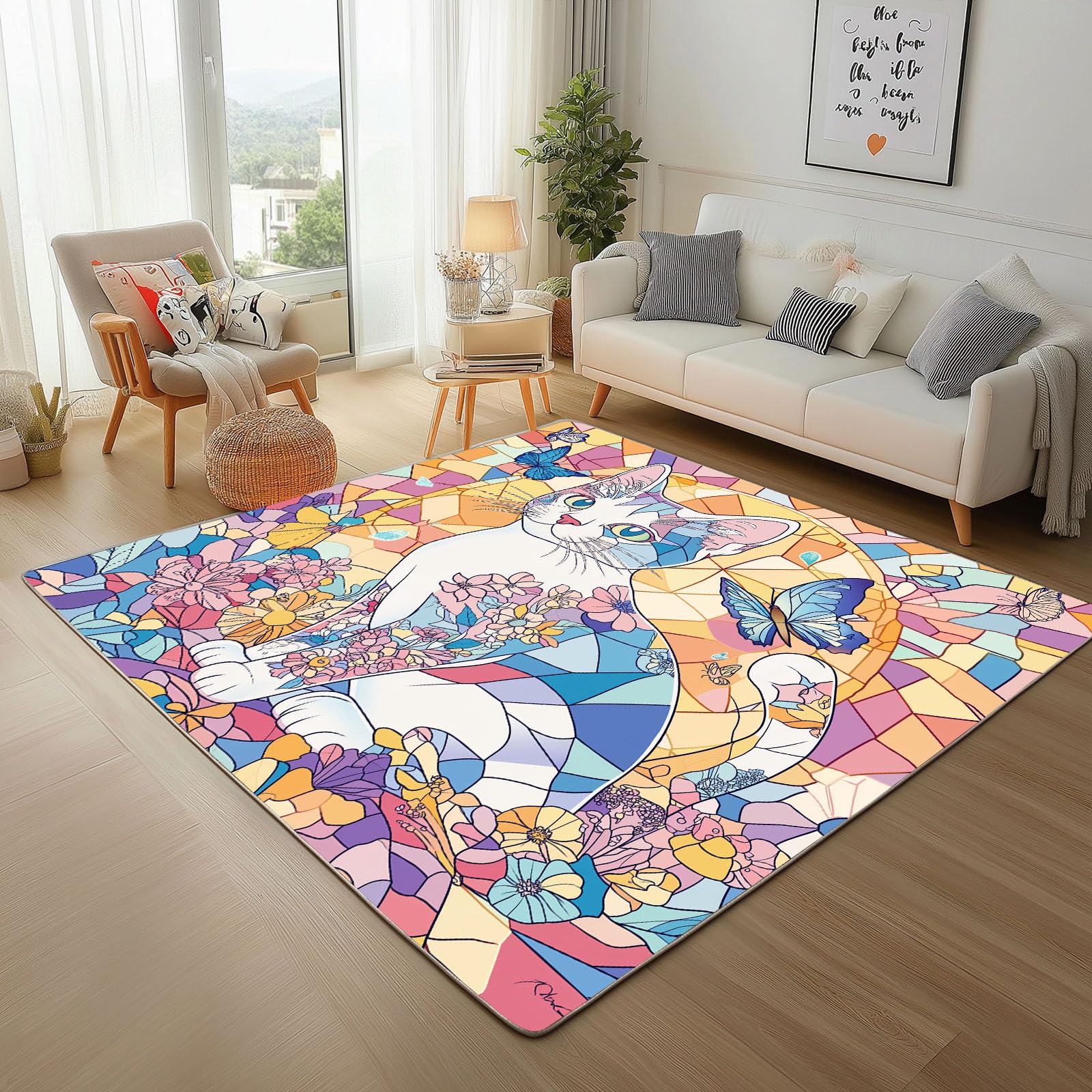 Carpet Doux Moelleux Chat Mignon Grand Tapis de Salle à Manger