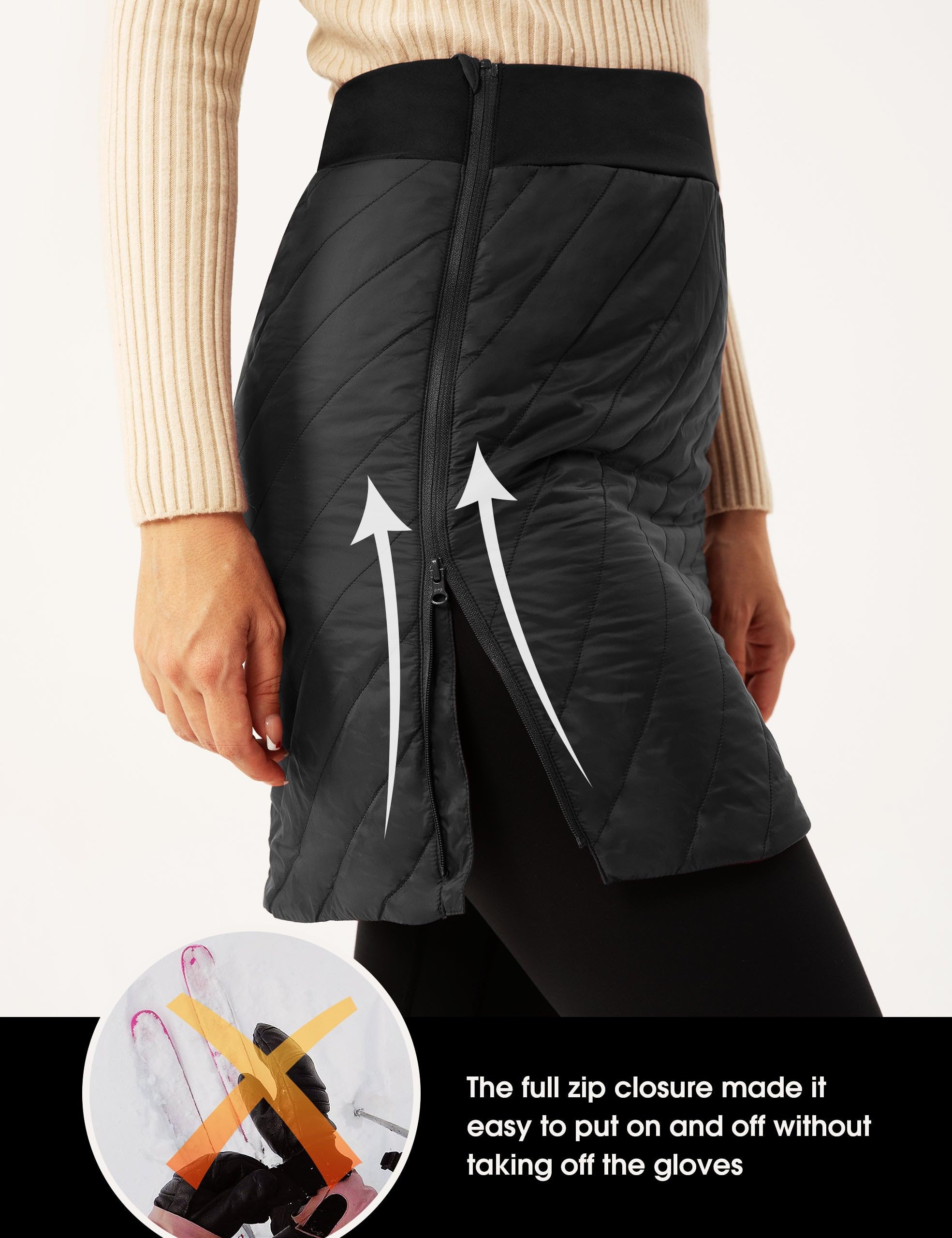 FitsT4 - Faldas de invierno acolchadas de 18 pulgadas para mujer, con cremallera completa, aisladas, para senderismo, nieve, esquí, mini faldas