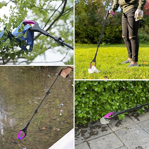 Miniatura 8 de Herramienta de agarre de 43 pulgadas, herramienta de recogida plegable con mandíbula giratoria de 360 y dos imanes, recogedor superior extra largo,