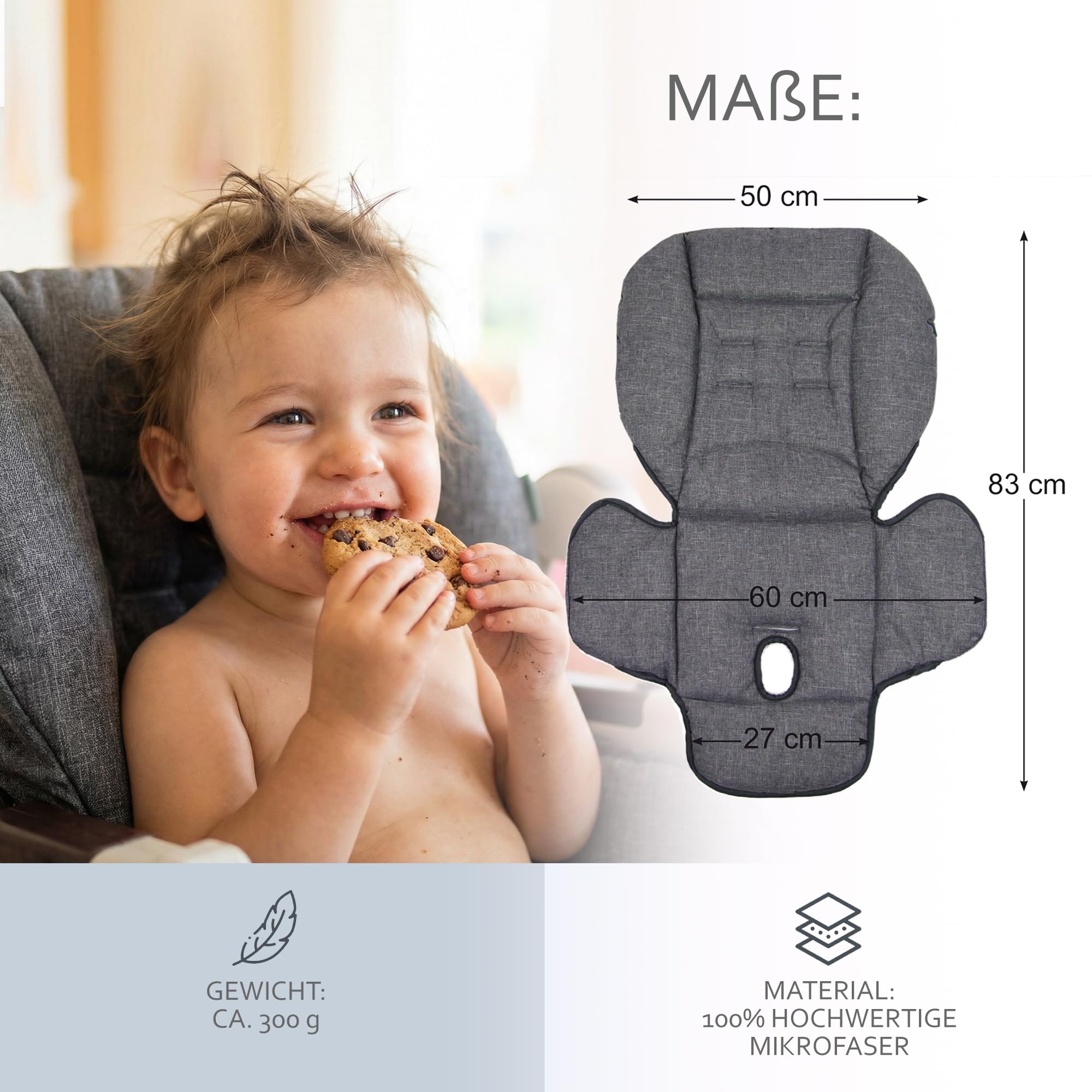 BAMBINIWELT Poszewka na poduszkę do siedzenia, kompatybilna z Peg Perego Prima Pappa Diner, Meliert (ciemnoszary melanż)