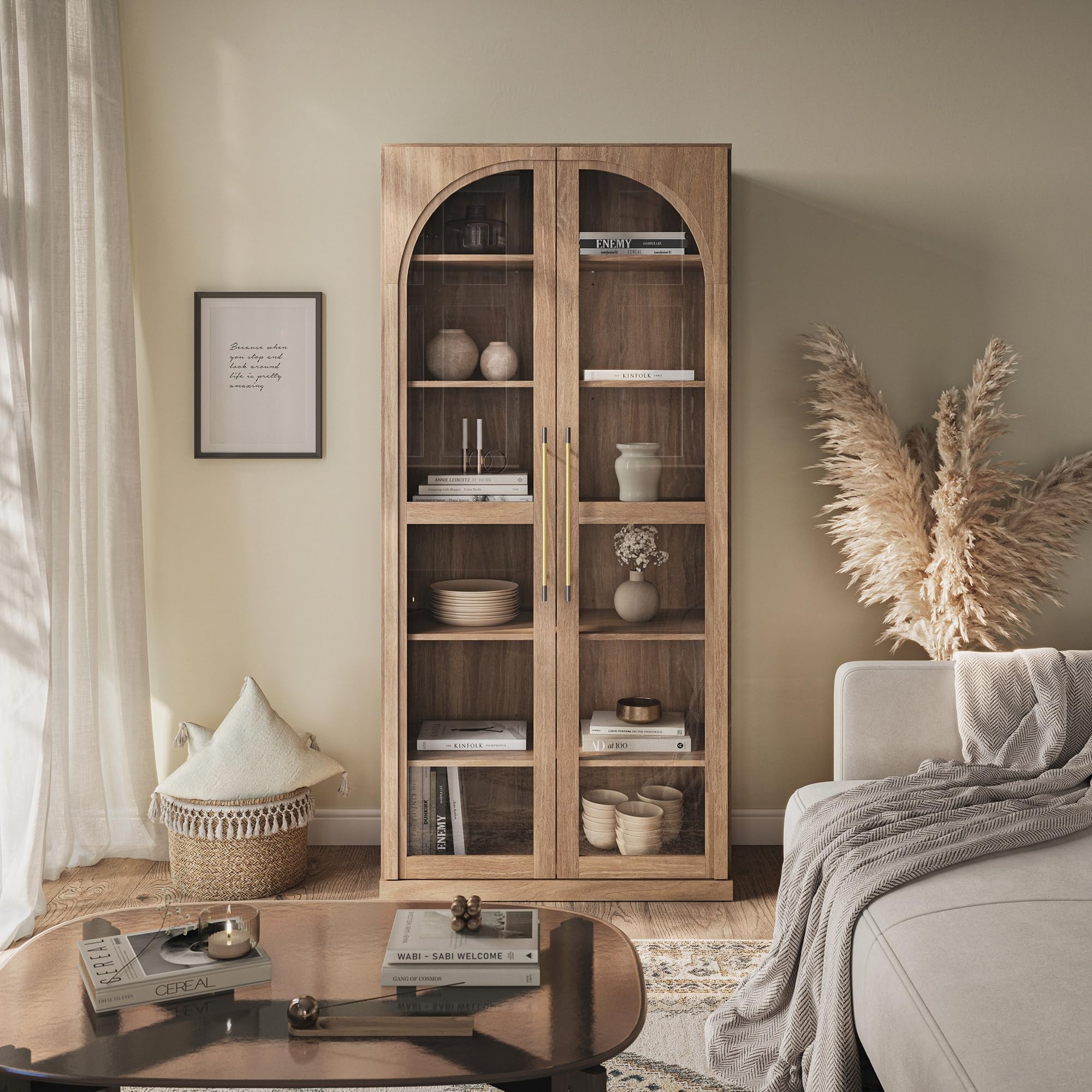 Amazon.com: BELLEZE Modern Wood Wine Curio Cabinets with 4