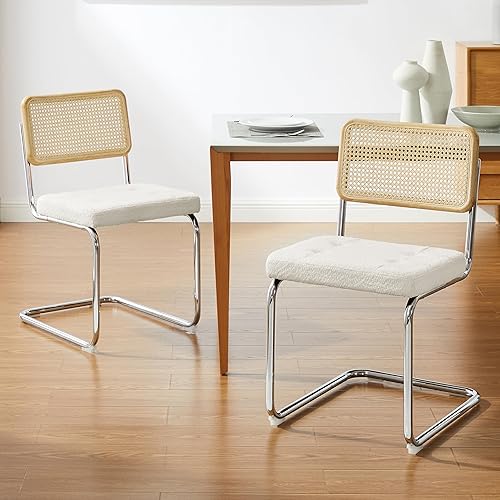 Miniatura 1 de Art Leon Sillas de comedor de ratán, juego de 2, marco trasero de roble, sillas de comedor modernas de mediados de siglo con respaldo de ratán,