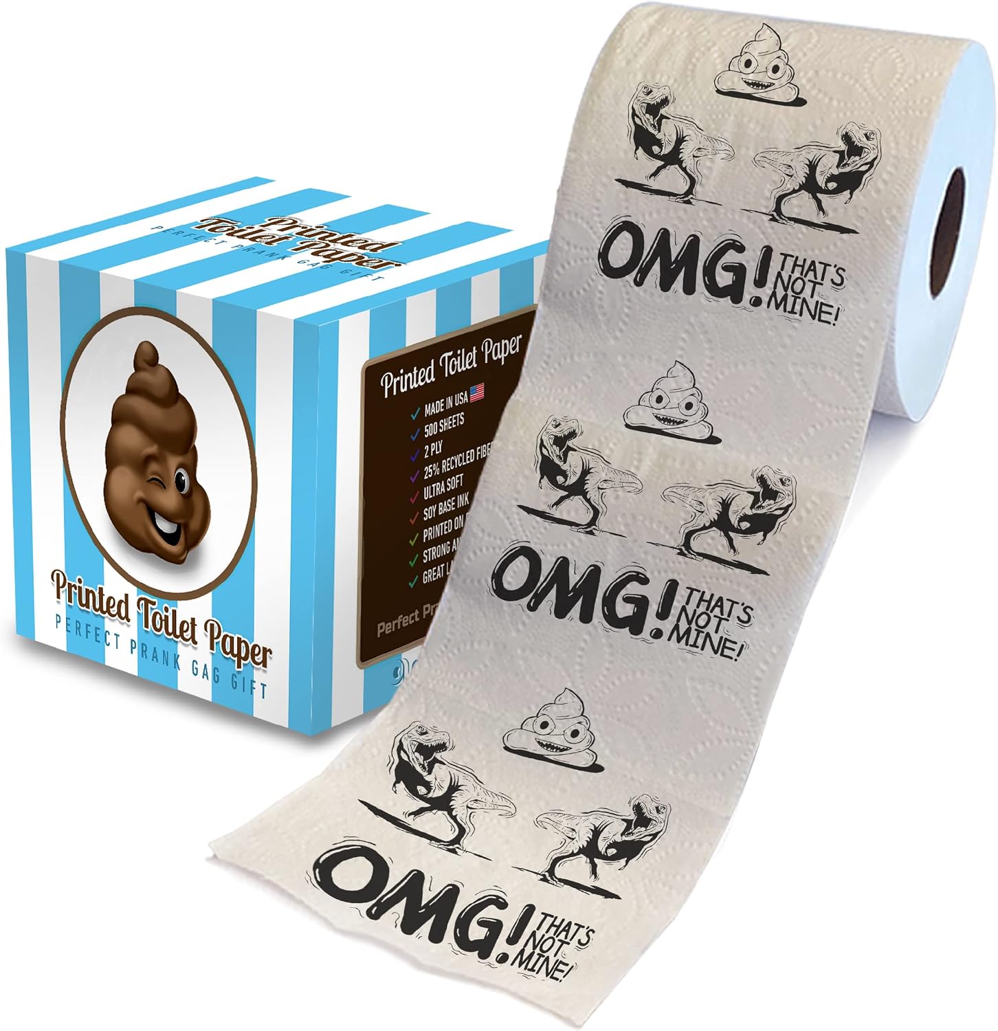 Printed TP Dinosaur T-Rex Printed Toilet Paper Gag Gift – Dinosaur Funny Toilet Paper Roll For Prank, Surprise, Bathroom Decor, Novelty Gift For Men, Women, Friends, Family Birthday Party – 500 Sheets