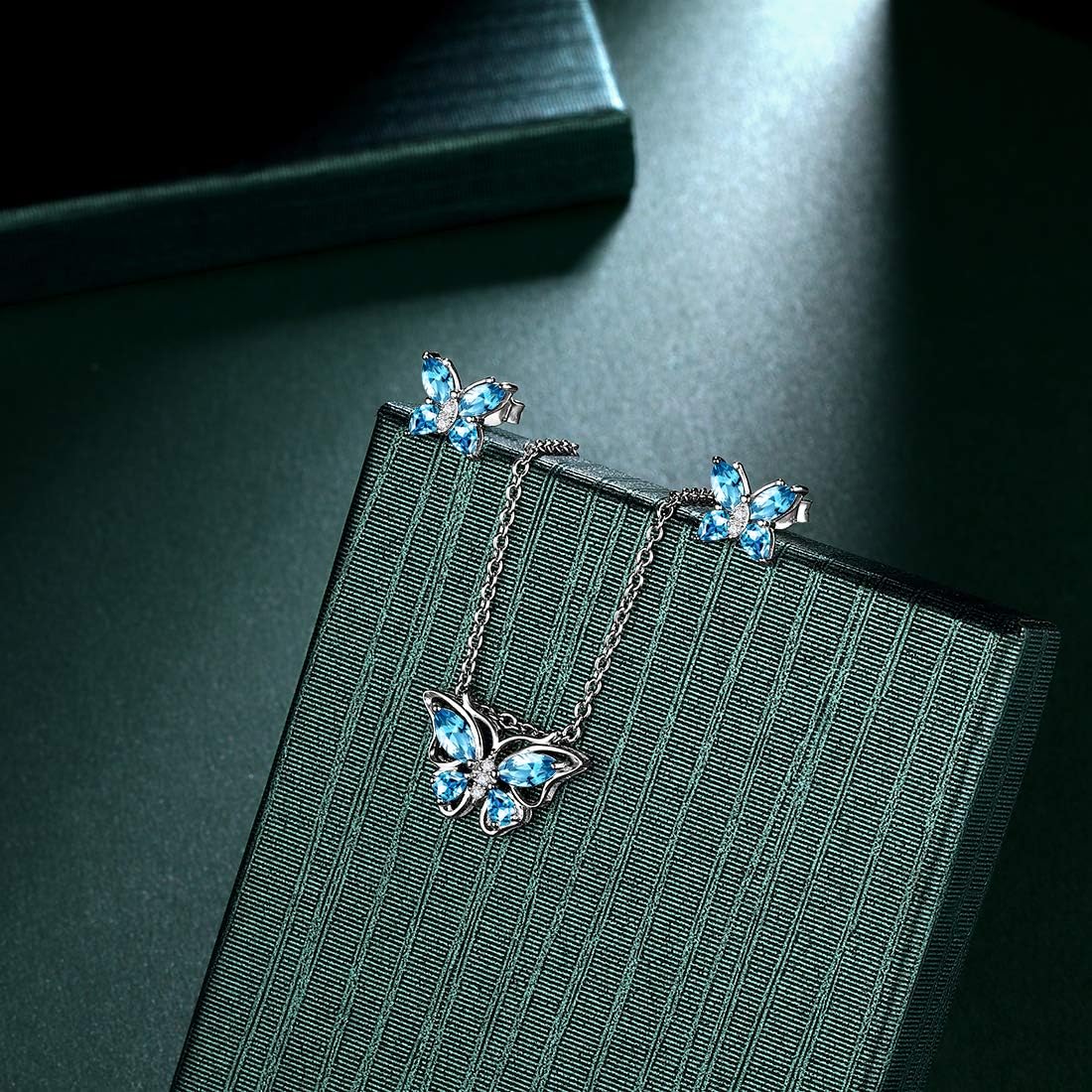 925 Sterling Silver Birthstone Butterfly Jewelry Women Crystal Animal Cute Butterflies Birthday Necklace/Earring/Ring/Bracelet Sets Birth Stone Statement Anniversary Jewellery - Image 3