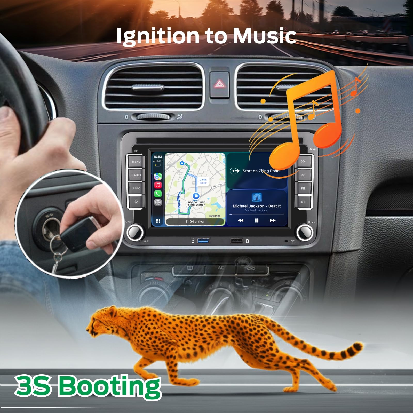 Autoradio Linux per VW Golf 5 6 Passat Polo RCD330 con CarPlay Wireless e Android Auto, avvio in 2 secondi, comandi fisici tramite manopola, audio di livello OEM, Plug & Play Porta Quadlock