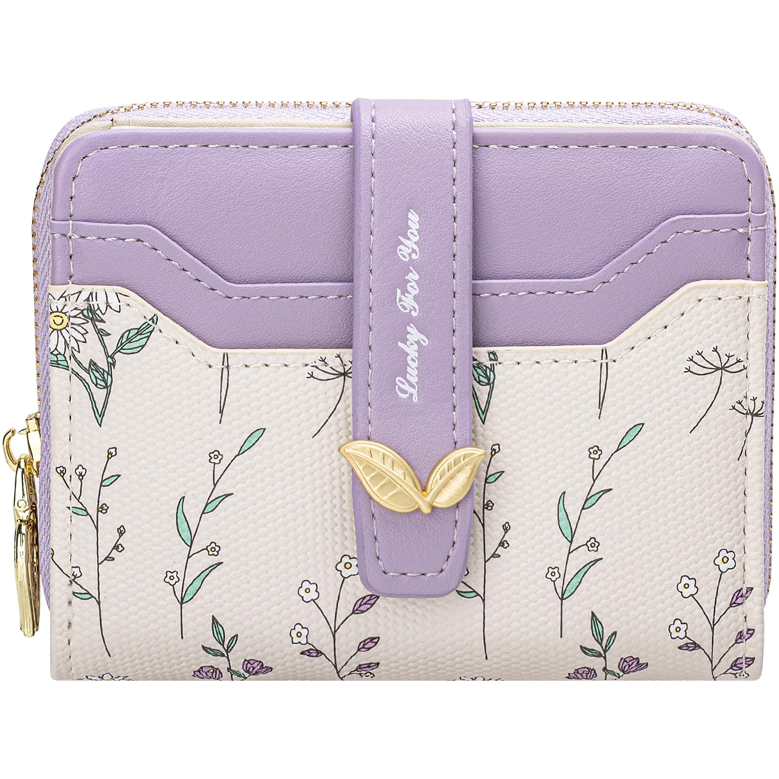 BIAOTIE Wallet for Women Cute Floral Flower Wallet RFID Credit Card Holder Purse Small Bifold Zipper Coin Pocket Purse with ID Windows (Lavender Fl)