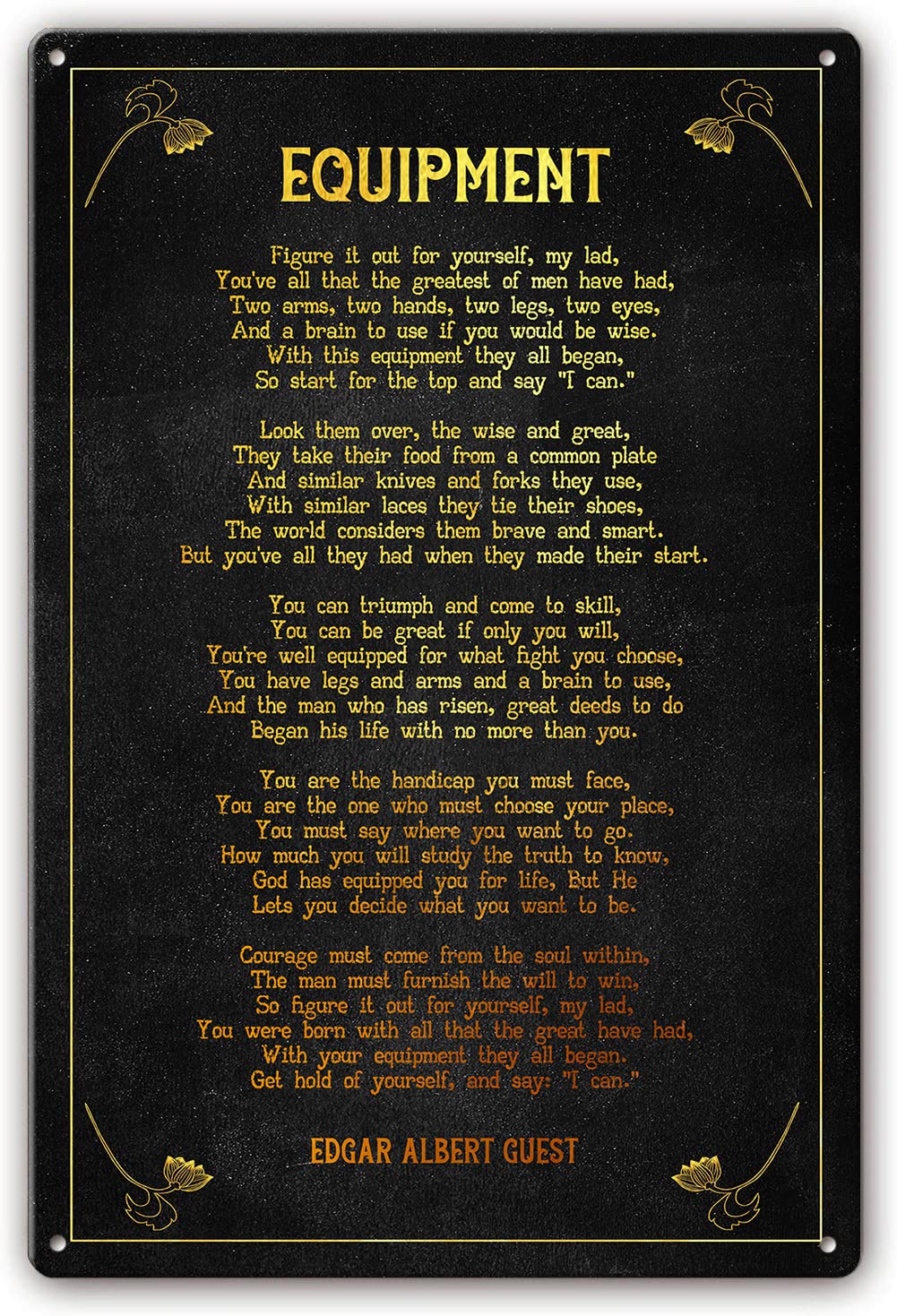 Preeklen Tin Sign 102 Equipment Poem Metal Tin Sign Wall Decor Edgar Albert Guest Quote Wall Art Poetry Posters For Home Decorative Pictures For Bedroom Rectangle Paintings For Bathroom 12X16 Inch