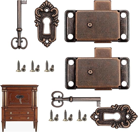 2PCS Vintage Door Locks Set Durable Locks with Key Classic Retro Design Iron