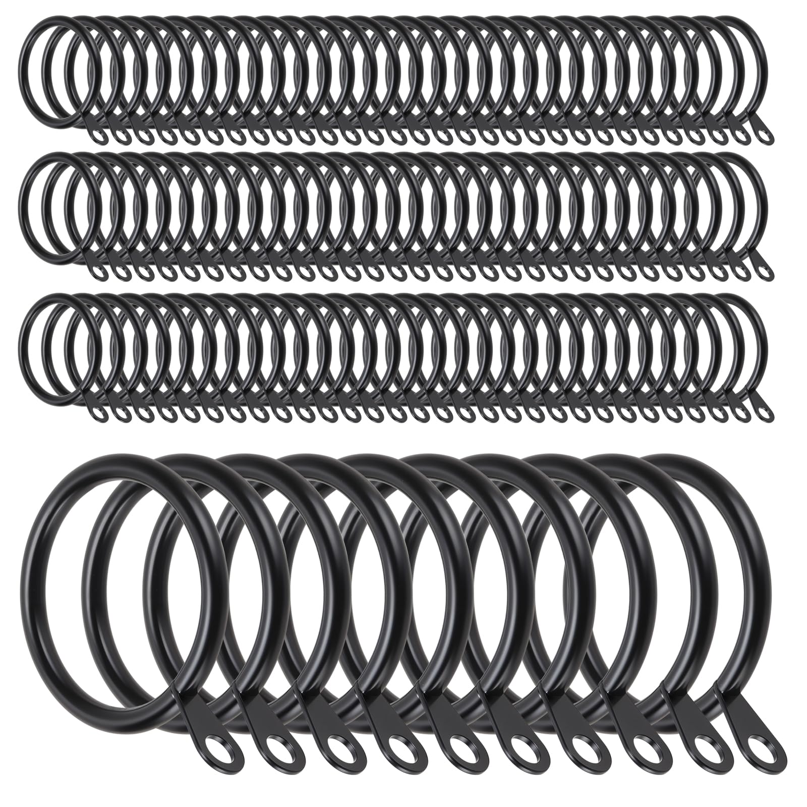 Jiayuet Black 100 Pack 32Mm Metal Curtain Rings,Curtain Rings With Eyelet Drapery Pole Ring For Shower Rails, Iron