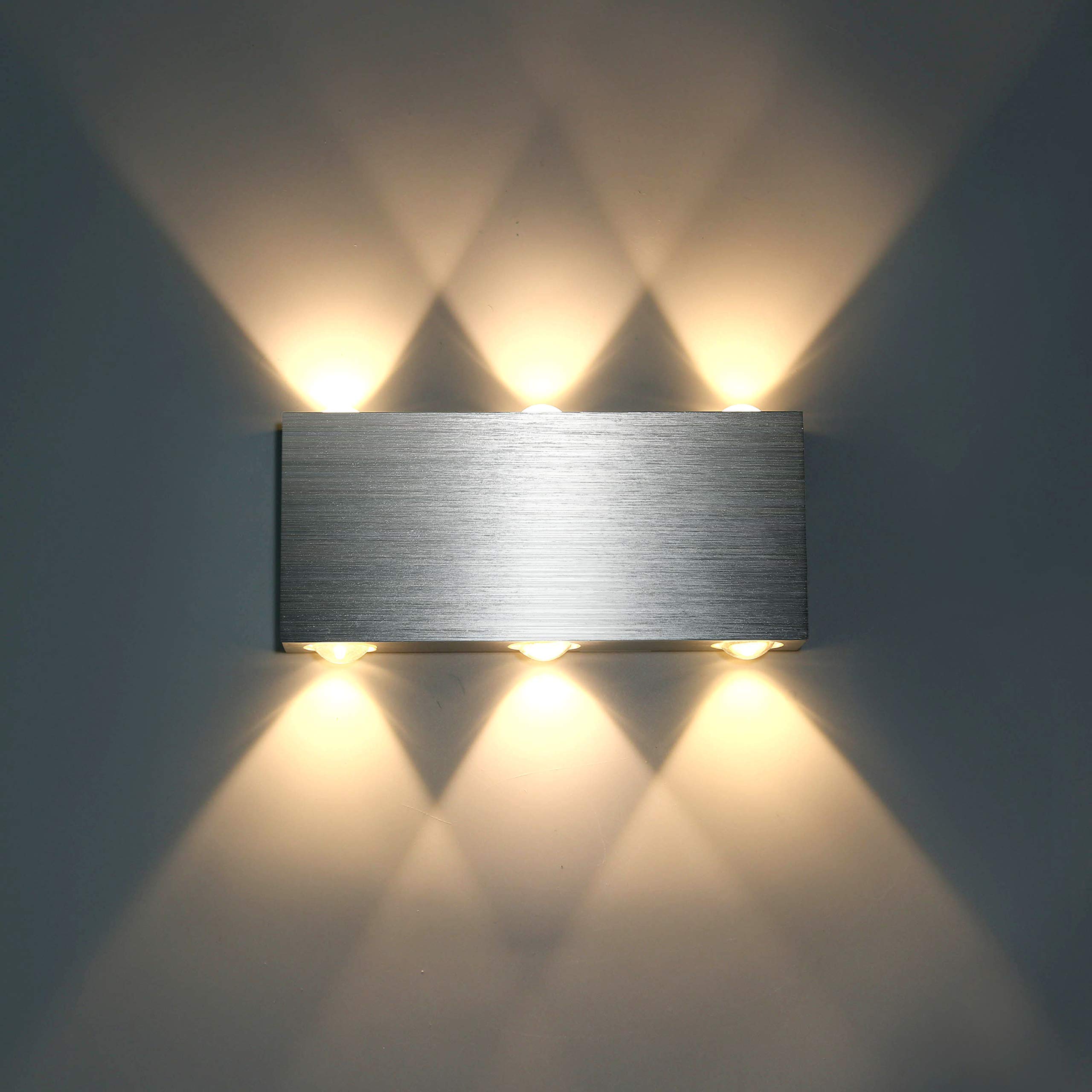 Lightess 18W LED Wandlampe Innen Wandleuchte Silber Leuchte Up Down Wand aus Aluminium Wandleuchten für für Schlafzimmer Flur Wohnzimmer Treppenhaus Warmweiß | Aluminium 1800LM 3000K, 18x8x3cm, AC85-266V, flach, Augenschutz, für Wohnzimmer Schlafzimmer Fl