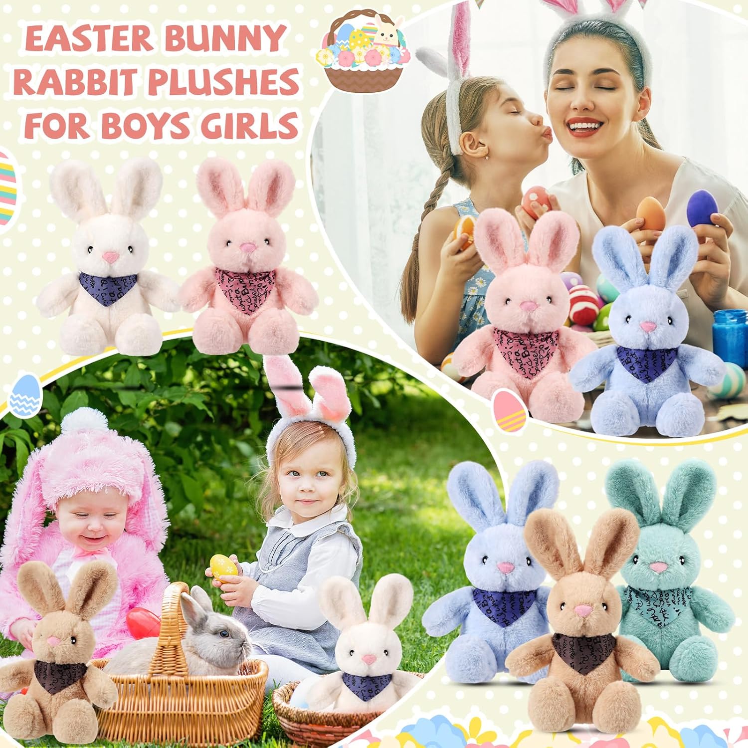 Poen 20 Pcs Easter Bunny Stuffed Animal Bulk 14 Inches Cute Rabbits Plush Toys Easter Bunny Gift in 5 Colors Basket Filled Stuffers for Boys Girls Birthday Party Decor