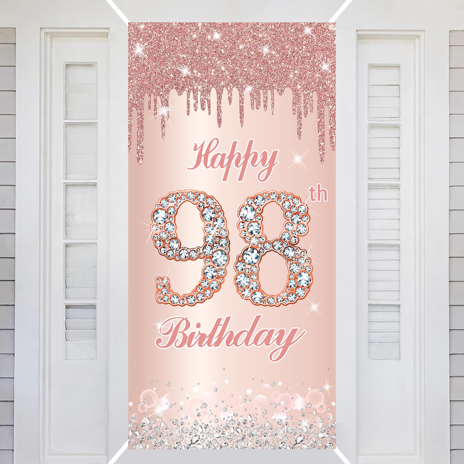 98th Happy Birthday Decorations Door Banner Pink Rose Birthday Banner for Party Backdrop for Women Door Cover Party Decoration Supplies Poster