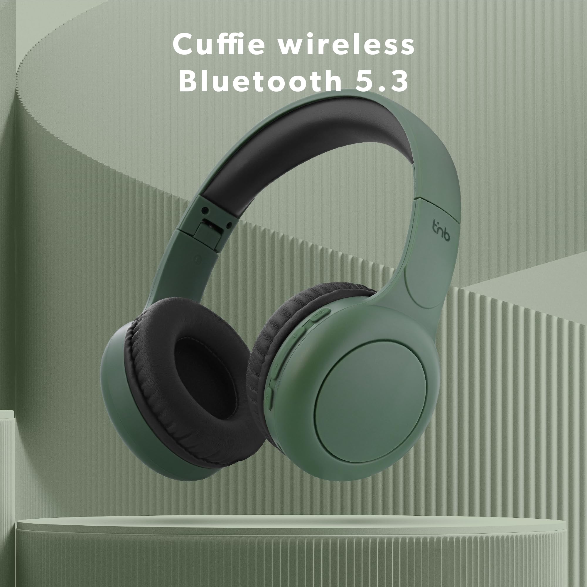 T'nB - Cuffie On-Ear Bluetooth Senza Fili, Confortevole On-ear, Cuscinetti in Schiuma, Microfono Incorporato, Archetto Regolabile, Durata della Batteria di 24 Ore, Leggero e Pieghevole - Verde