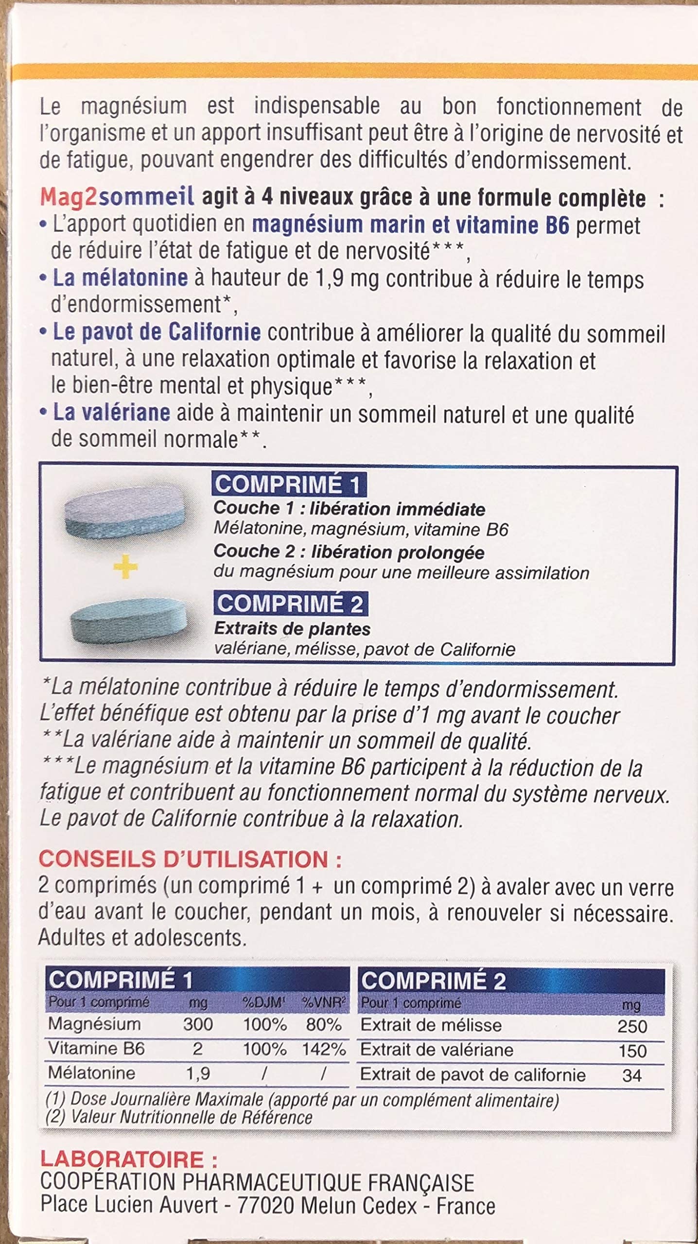 Mag 2 Sommeil Pack 1 Mois - NOUVELLE FORMULE - Difficultés d'endormissement, nervosité, fatigue - Lot de 2 x (15 comp LP + 15 comp. plantes)