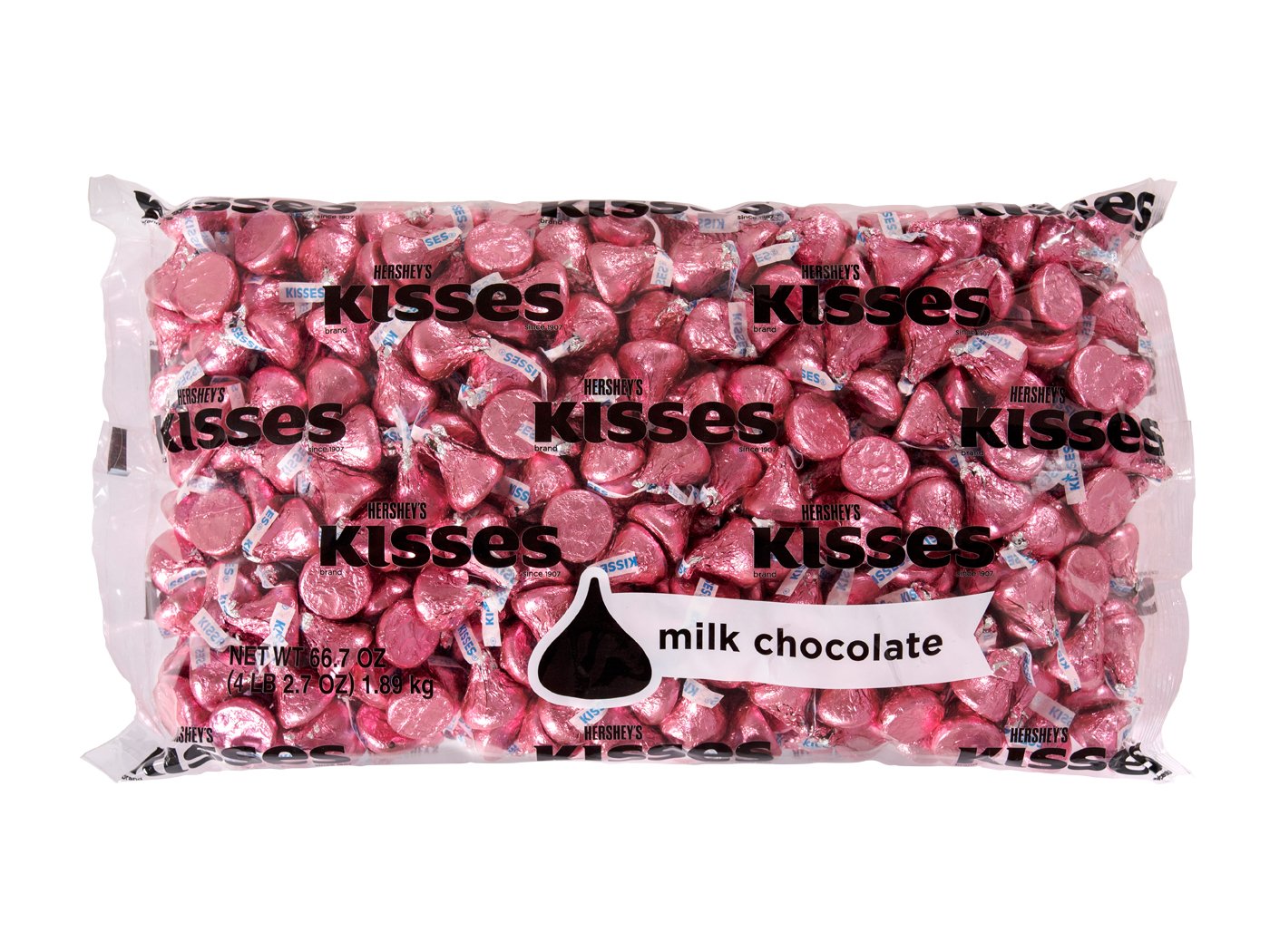 HERSHEY'S Kisses Chocolate Candy, Pink, 66.7 Ounce Bulk Candy