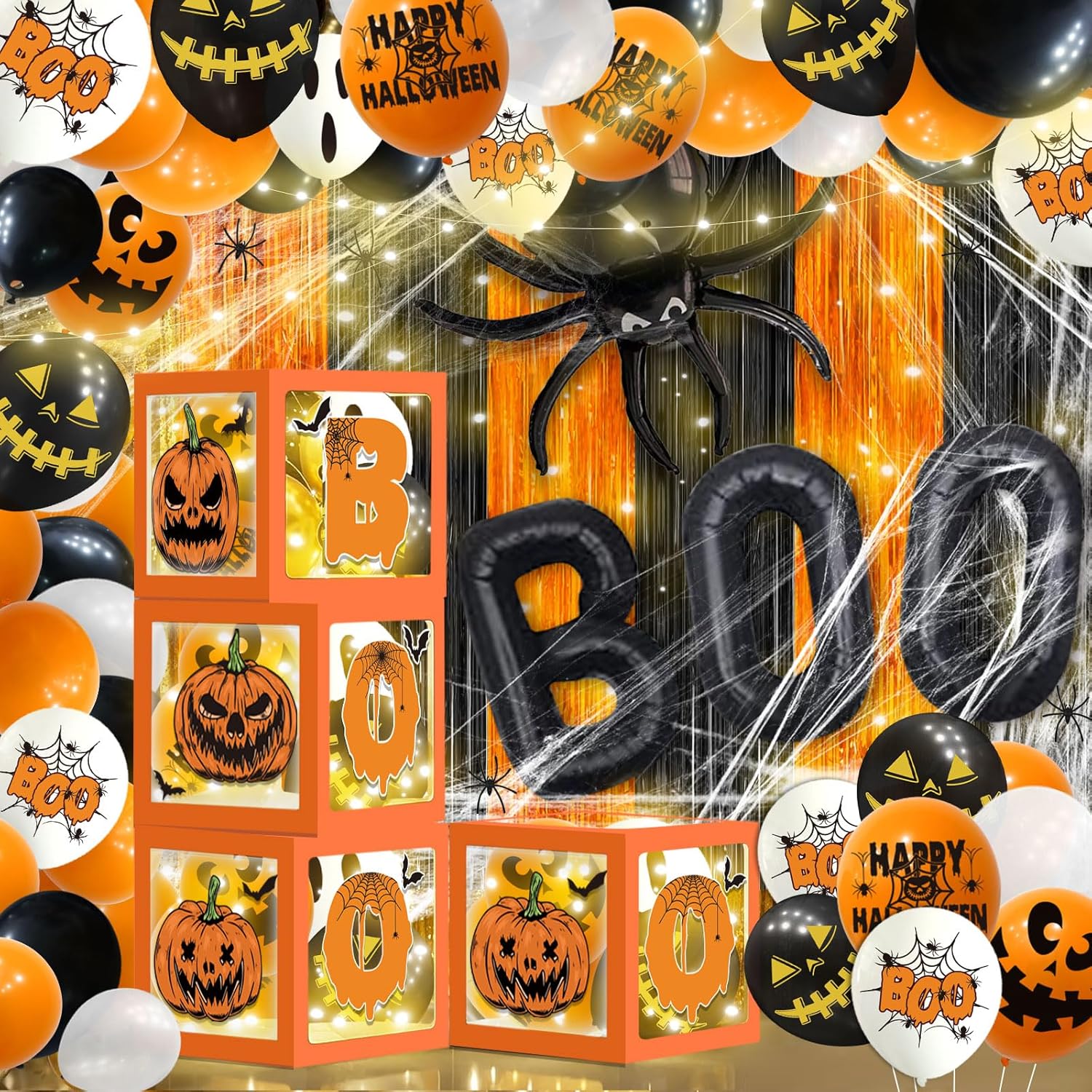 105Pcs Halloween Birthday Party Decorations with Happy Banner Balloons Bat Wall Stickers for Halloween 1st Birthday Party Decor