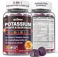 Vista 1 de Suplemento de citrato de potasio y gluconato de potasio, 1200 mg de dos formas de gomitas de potasio, con magnesio, omega-3, calcio, vitamina D3 K2