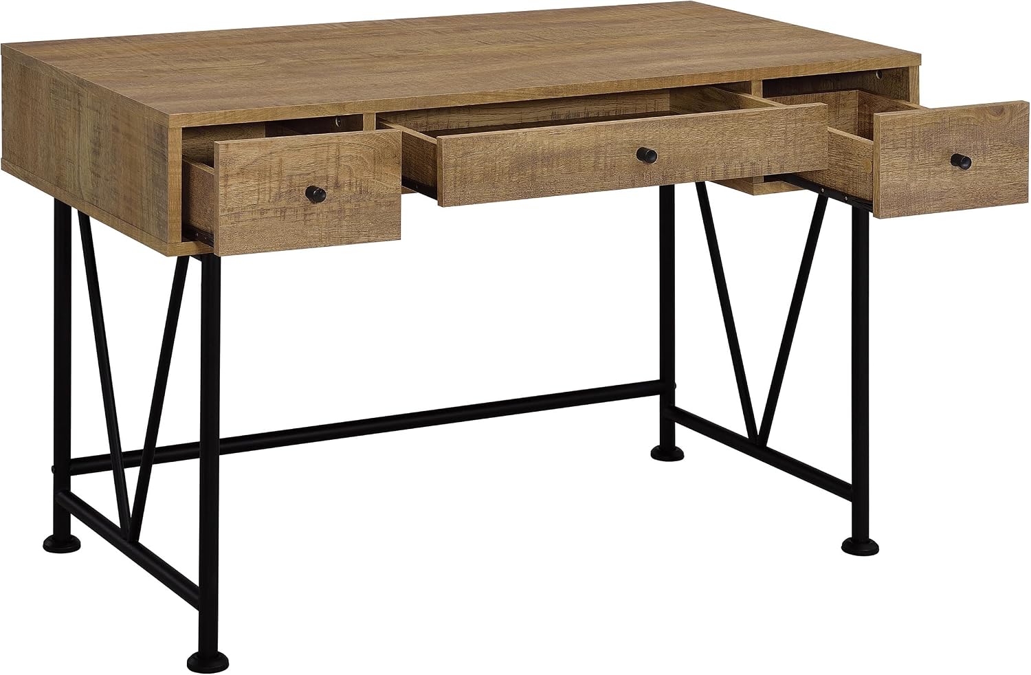 Coaster Home Furnishings - Analiese - Wood - 3-Drawer Writing Desk with Metal Legs, and V-Bracing Profile - Home Office - 47-Inch - Mango - 802001