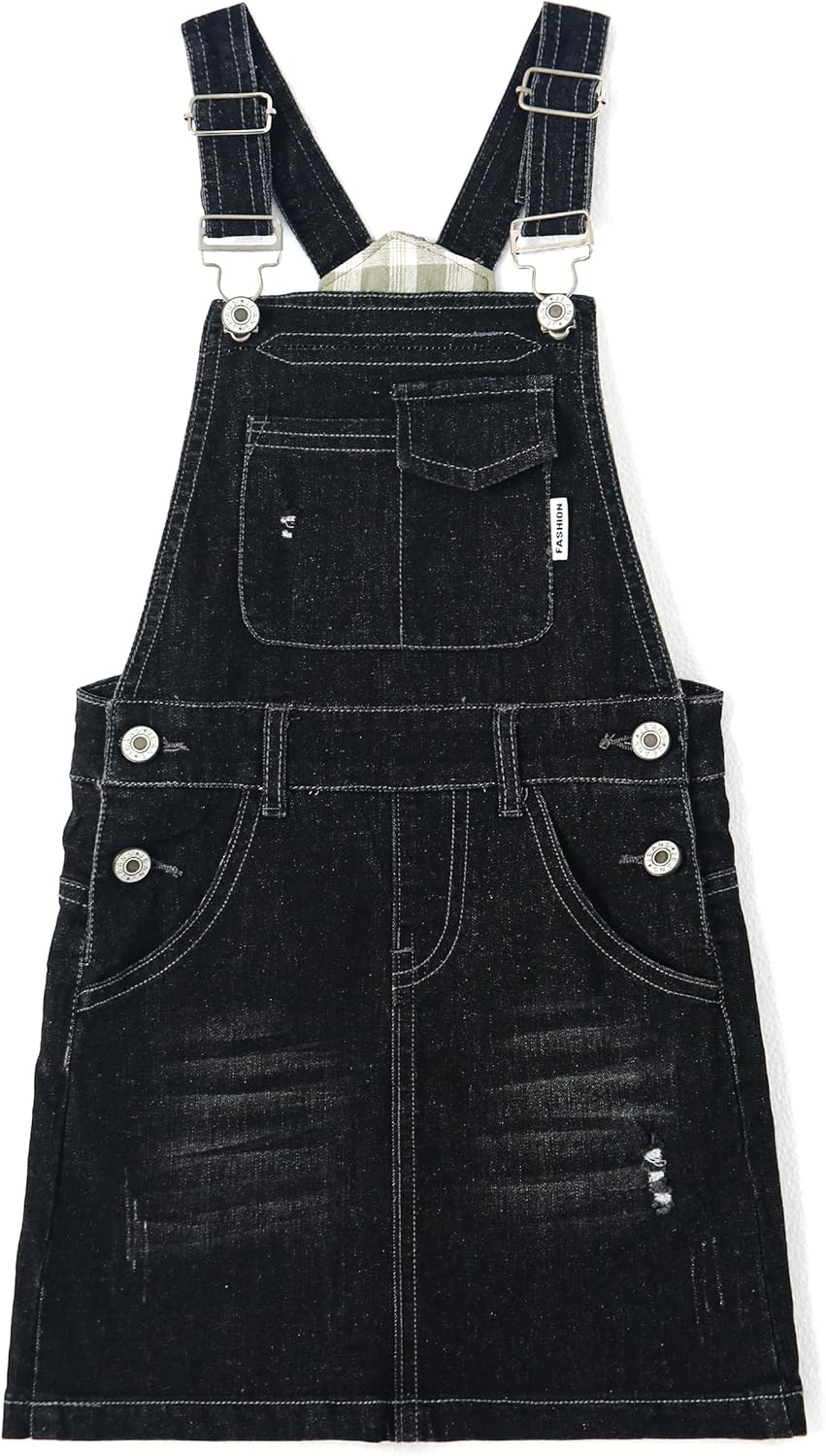 KIDSCOOL SPACE Baby Little Girls Skirt,Ripped Soft Strechy Denim Girls Summer Overalls Dress